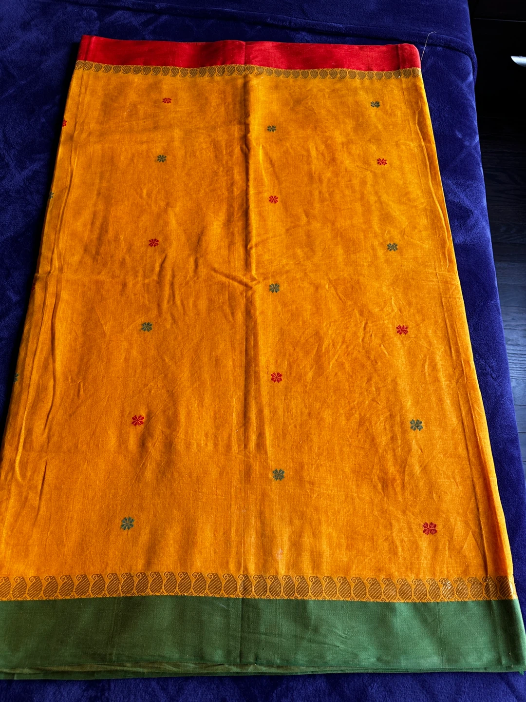 Orange and Green Sari with Floral Motifs - photo 5