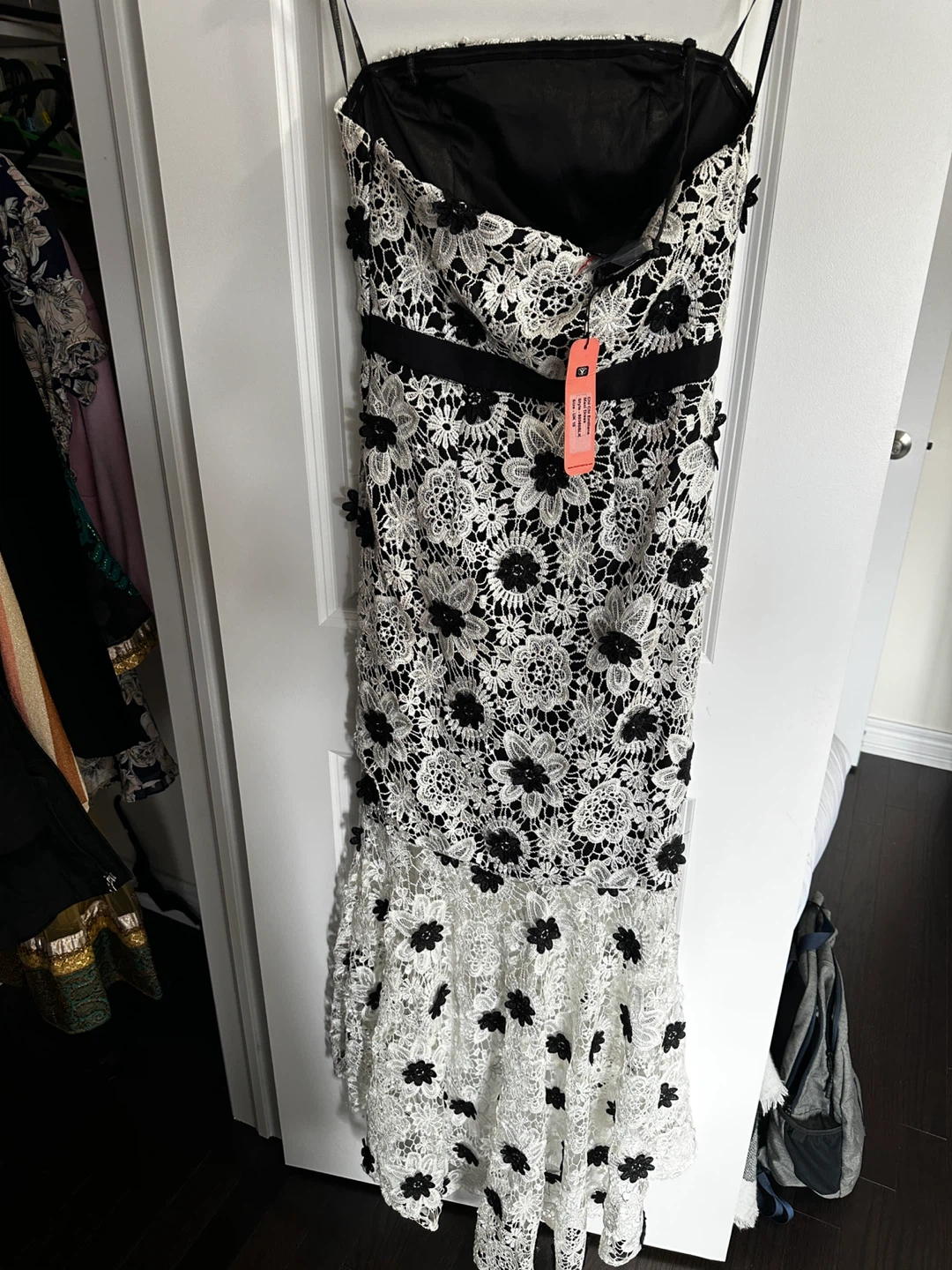 Black and White Strapless Lace Maxi Dress - photo 2