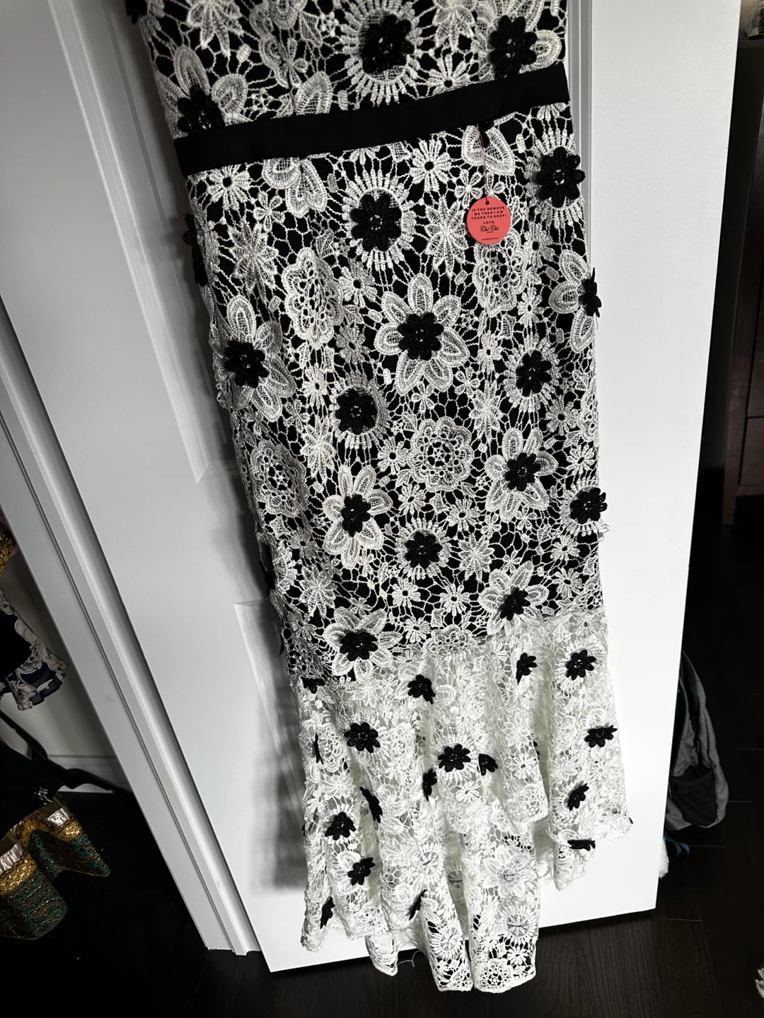 Black and White Strapless Lace Maxi Dress - photo 3