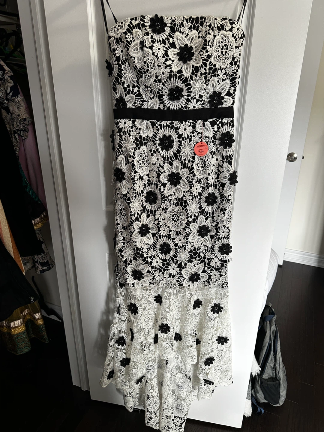 Black and White Strapless Lace Maxi Dress - photo 4