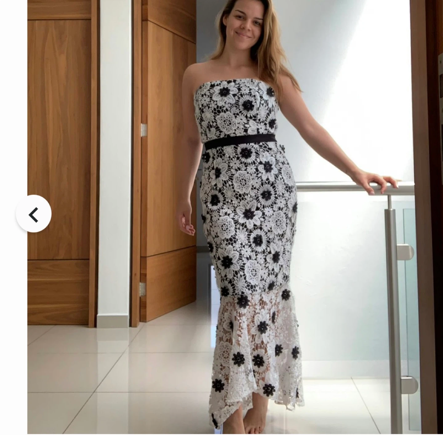 Black and White Strapless Lace Maxi Dress