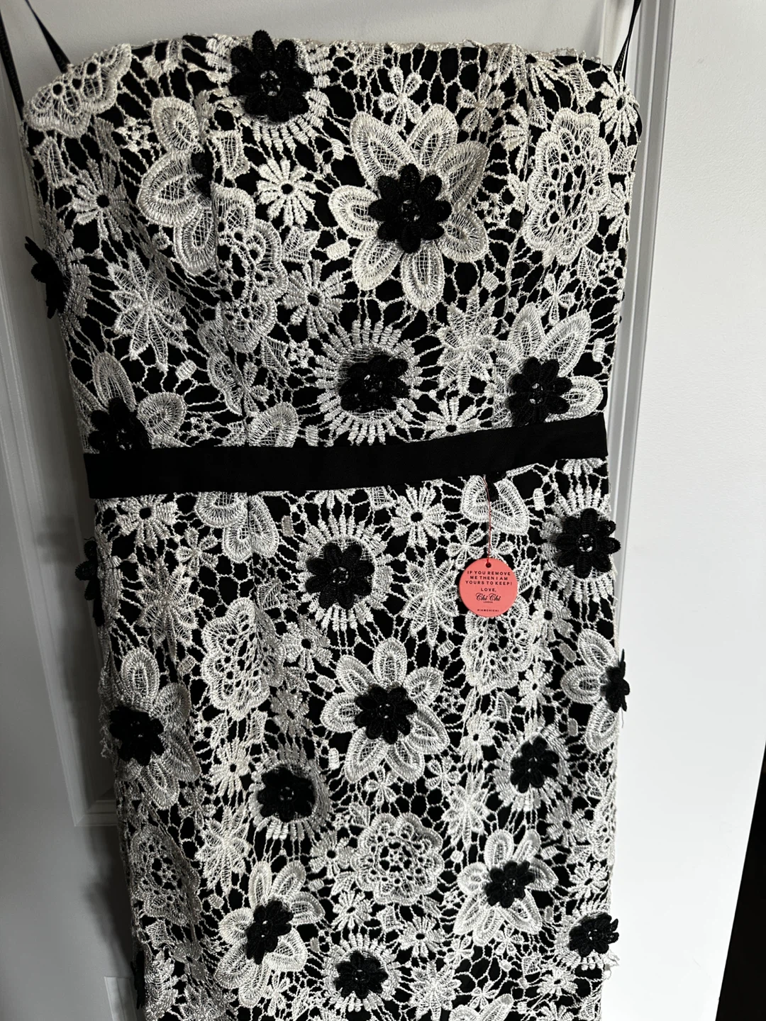 Black and White Strapless Lace Maxi Dress - photo 5