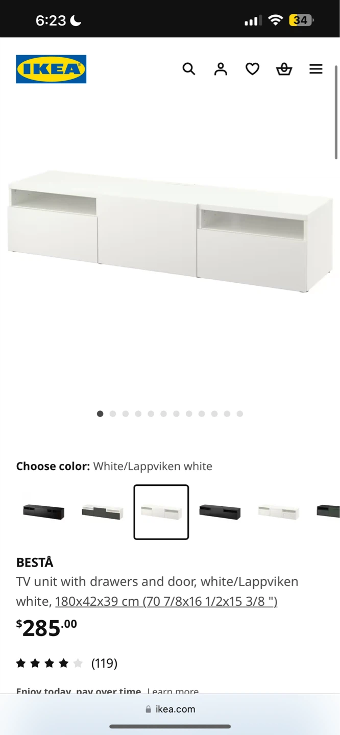 IKEA BESTÅ TV Unit with Drawers and Door - White - photo 2