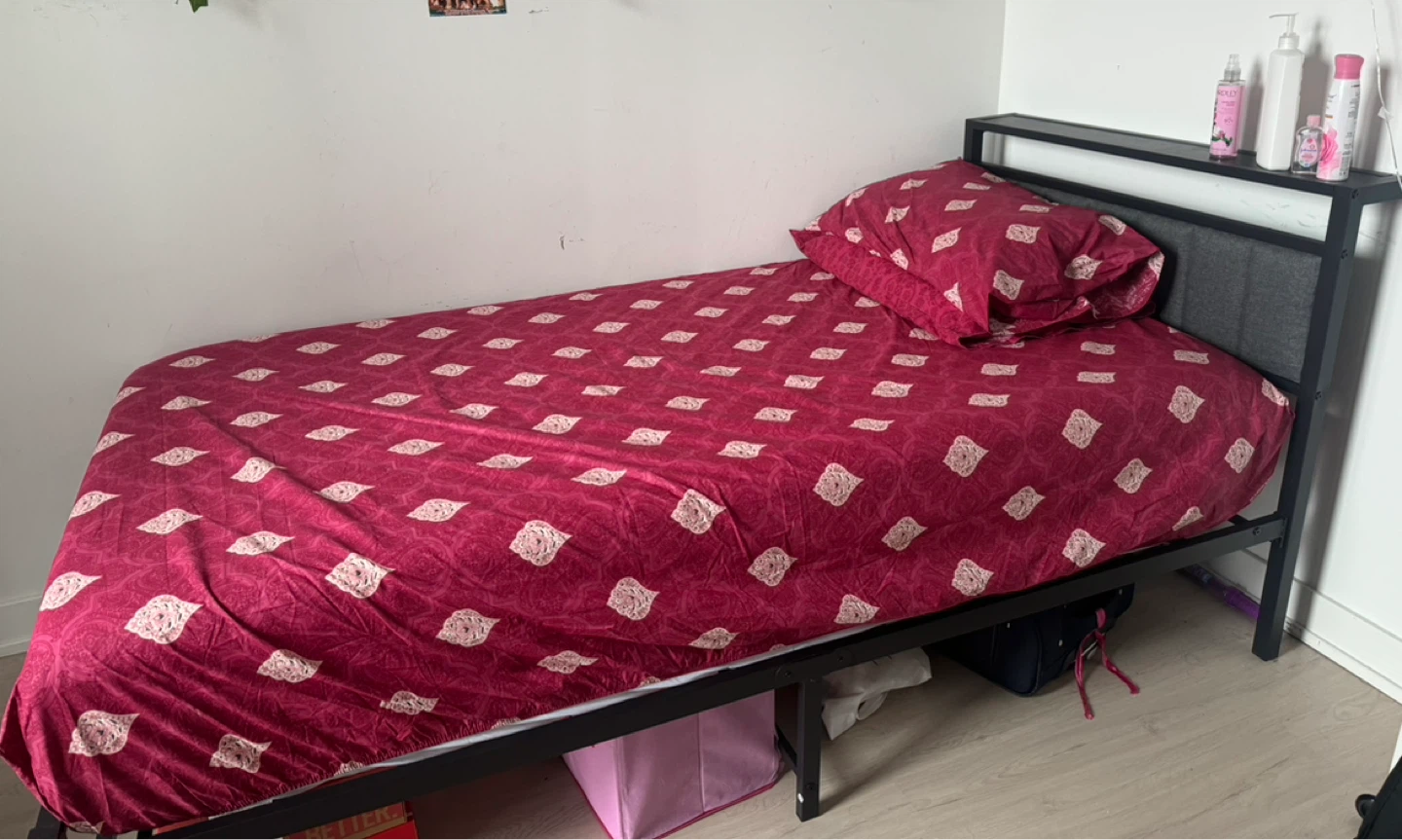 Twin Bed Frame with Bedding