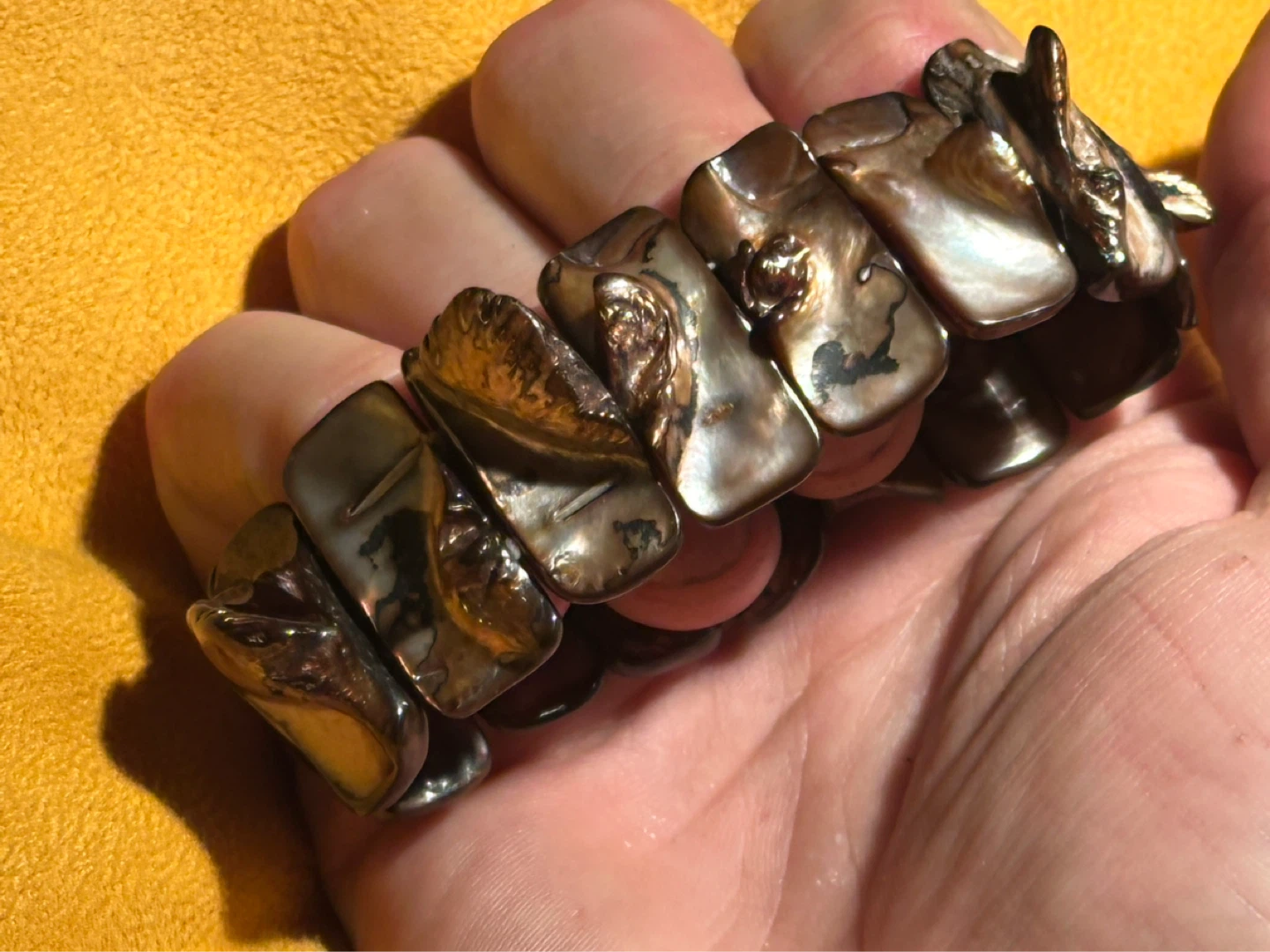 Vintage stretchy Rectangular Abalone Shell Bracelet - photo 3