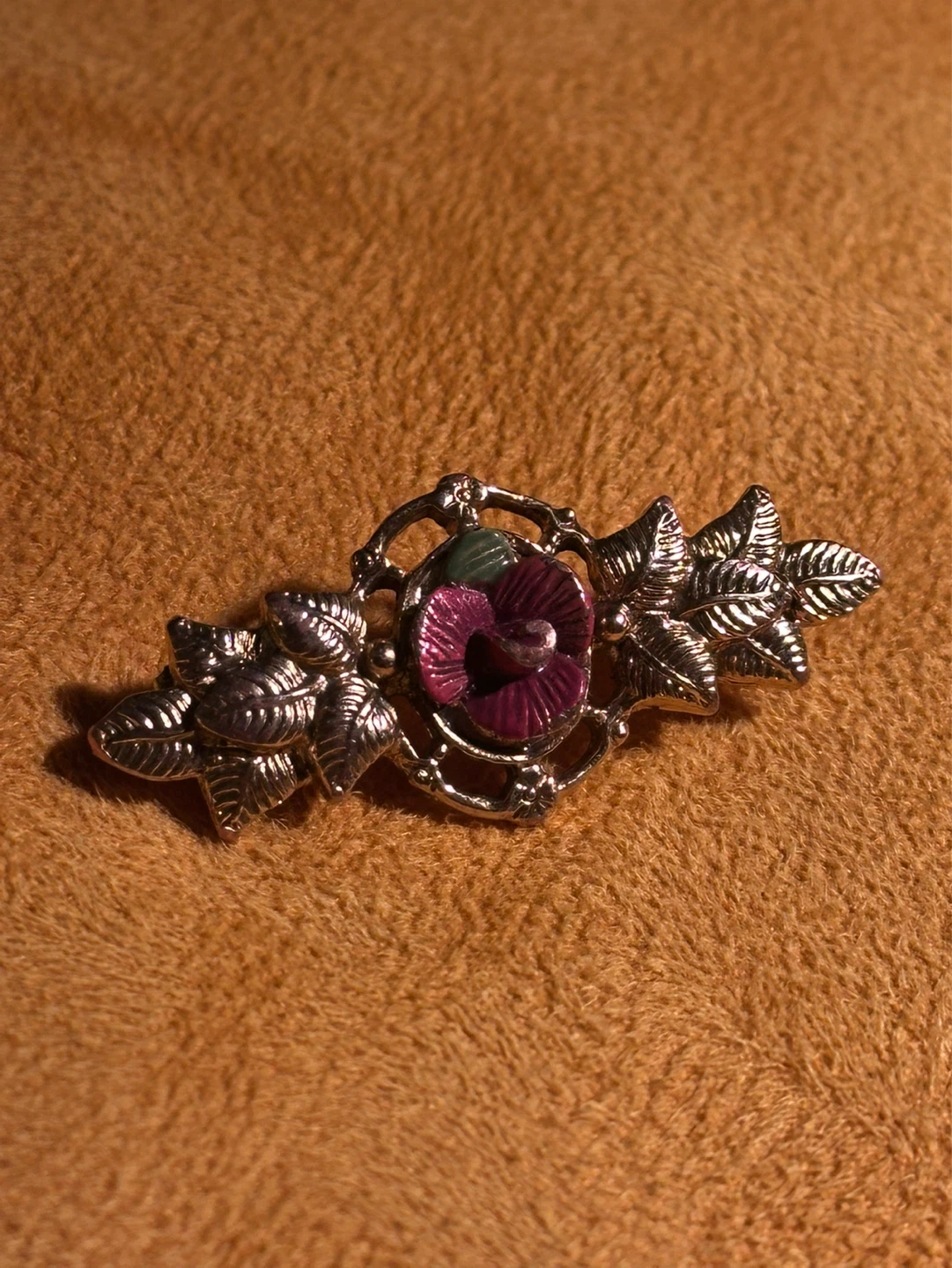 Vintage Cold Painted Rose Brooch