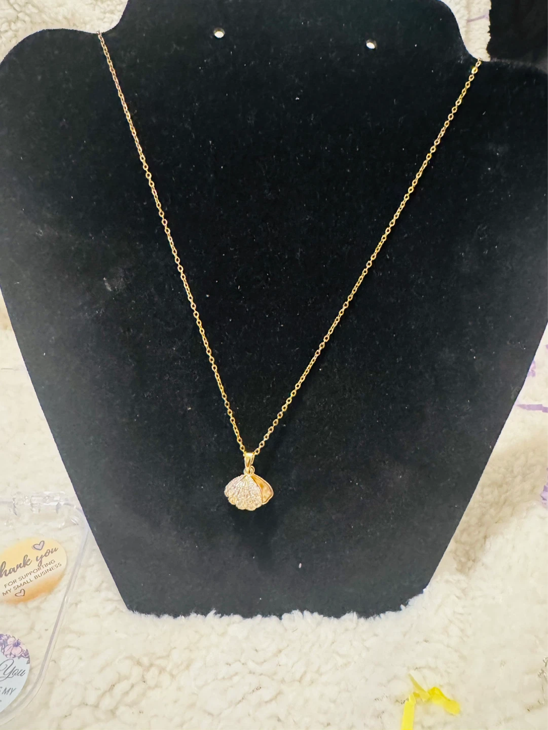 Gold-tone Shell Pendant Necklace with Pearl Accent