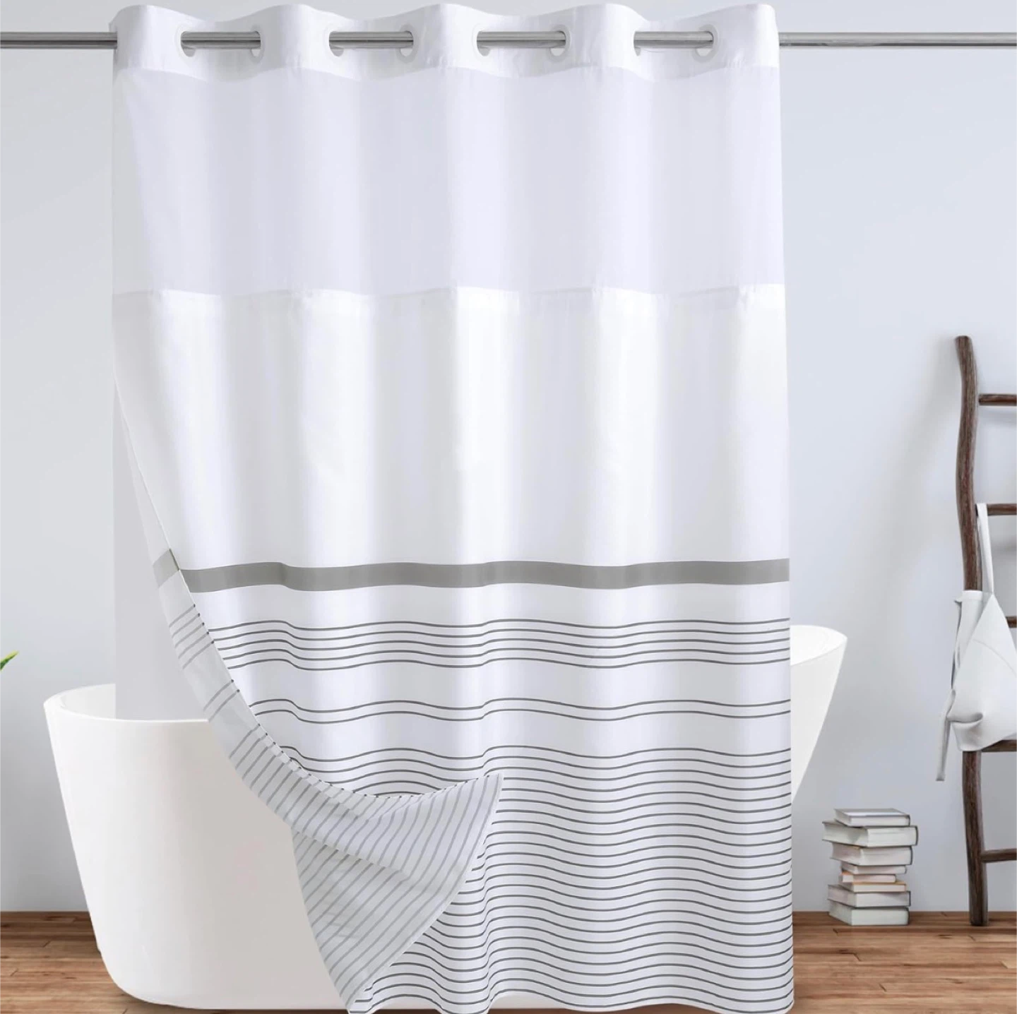 Grey and White Boho Shower Curtain (includes liner)