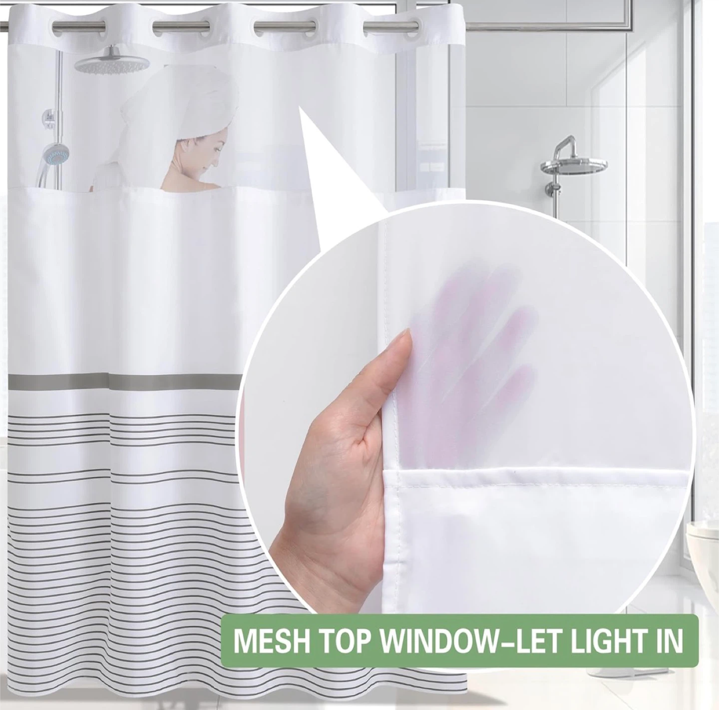 Grey and White Boho Shower Curtain (includes liner) - photo 3