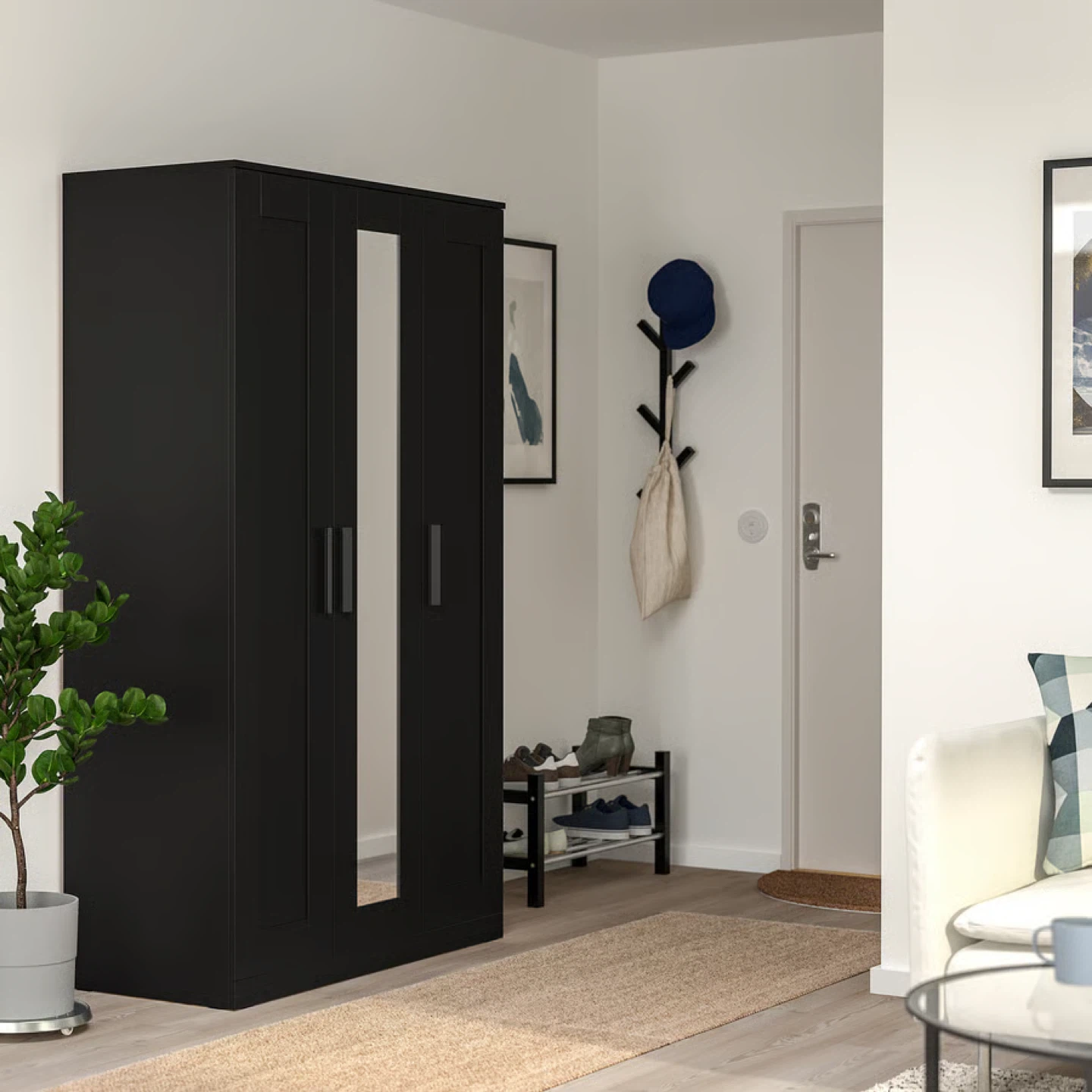 Ikea brimnes Black 3-Door Wardrobe with Mirror - photo 3