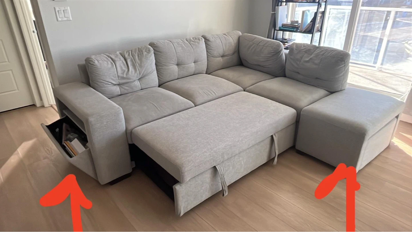 Grey Sectional Sofa with Storage Ottoman