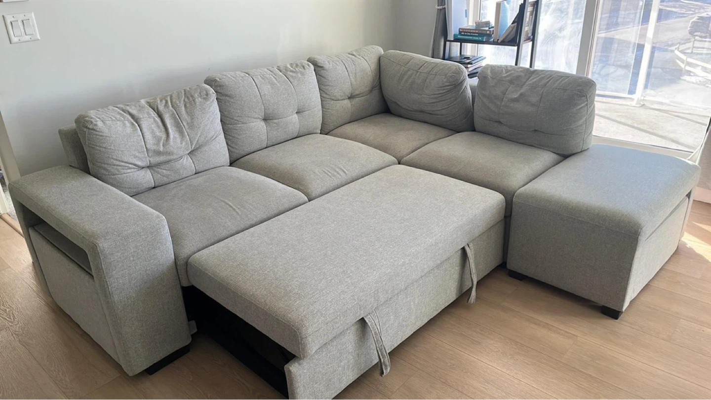 Grey Sectional Sofa with Storage Ottoman - photo 2