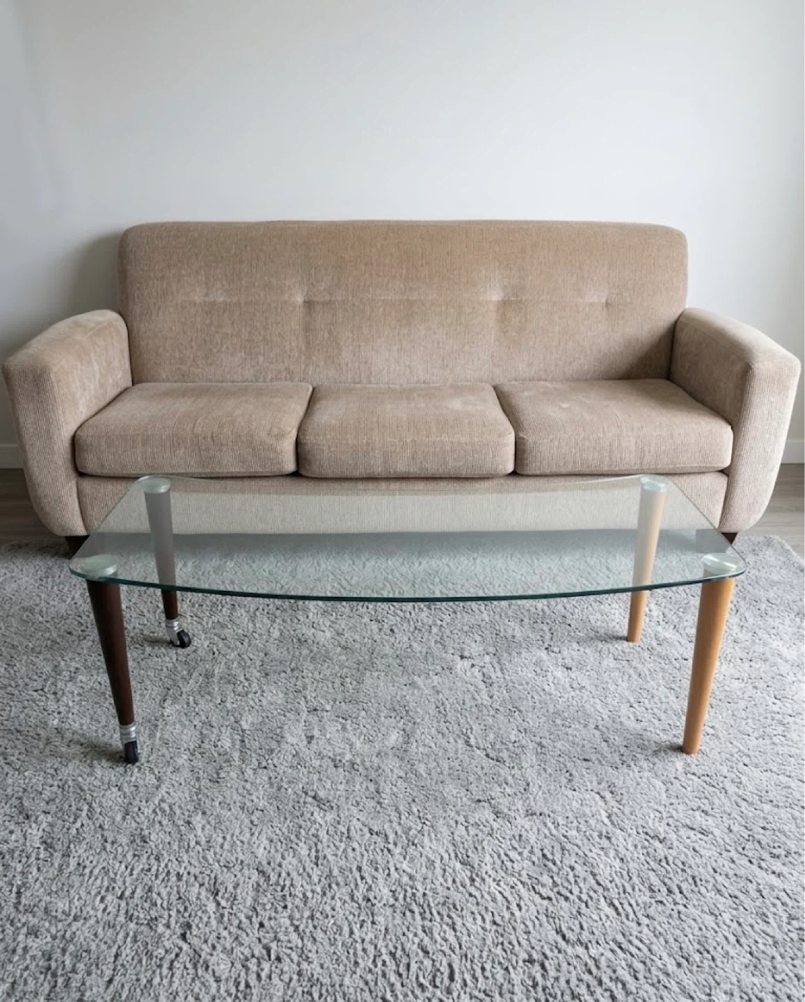 Glass Coffee Table with Wooden Legs