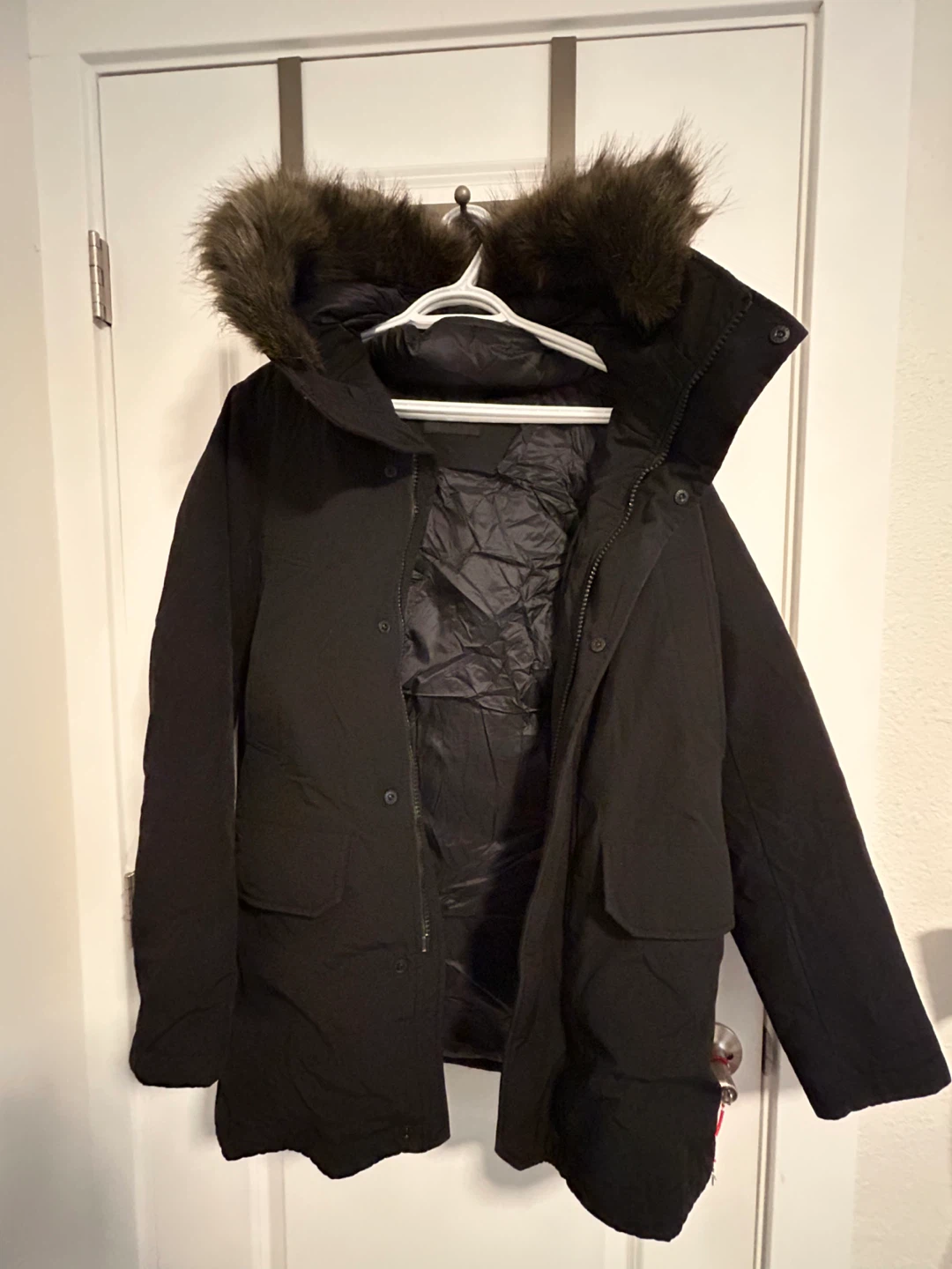 Black Parka Jacket with Fur Hood