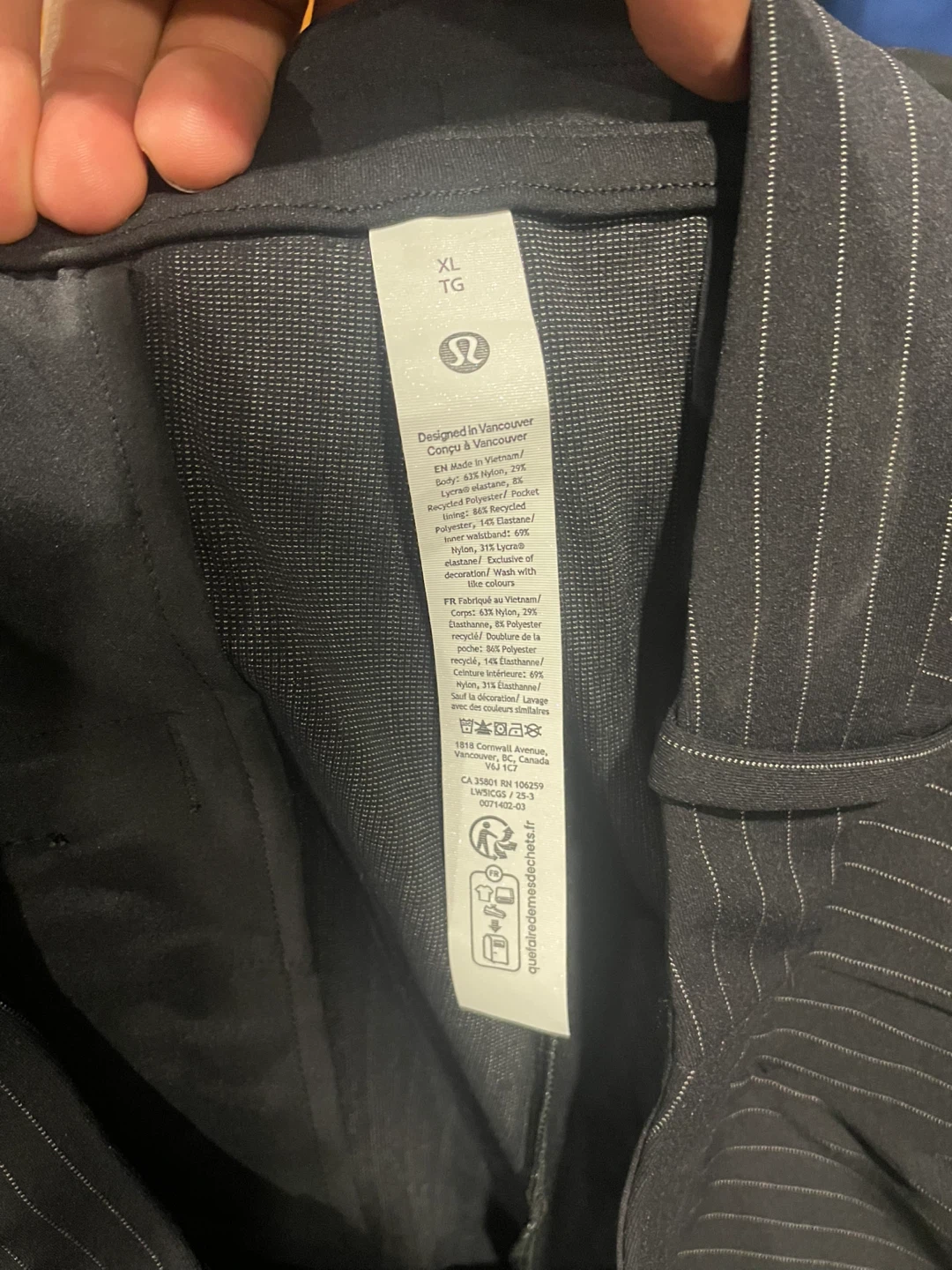 Lululemon XL Black Pinstripe Pants