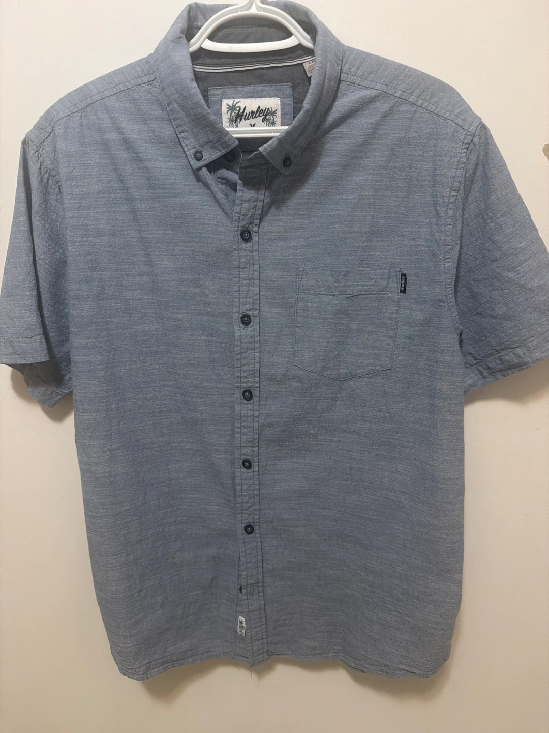 Hurley Men's Short Sleeve Button-Up Shirt - Blue - Size L