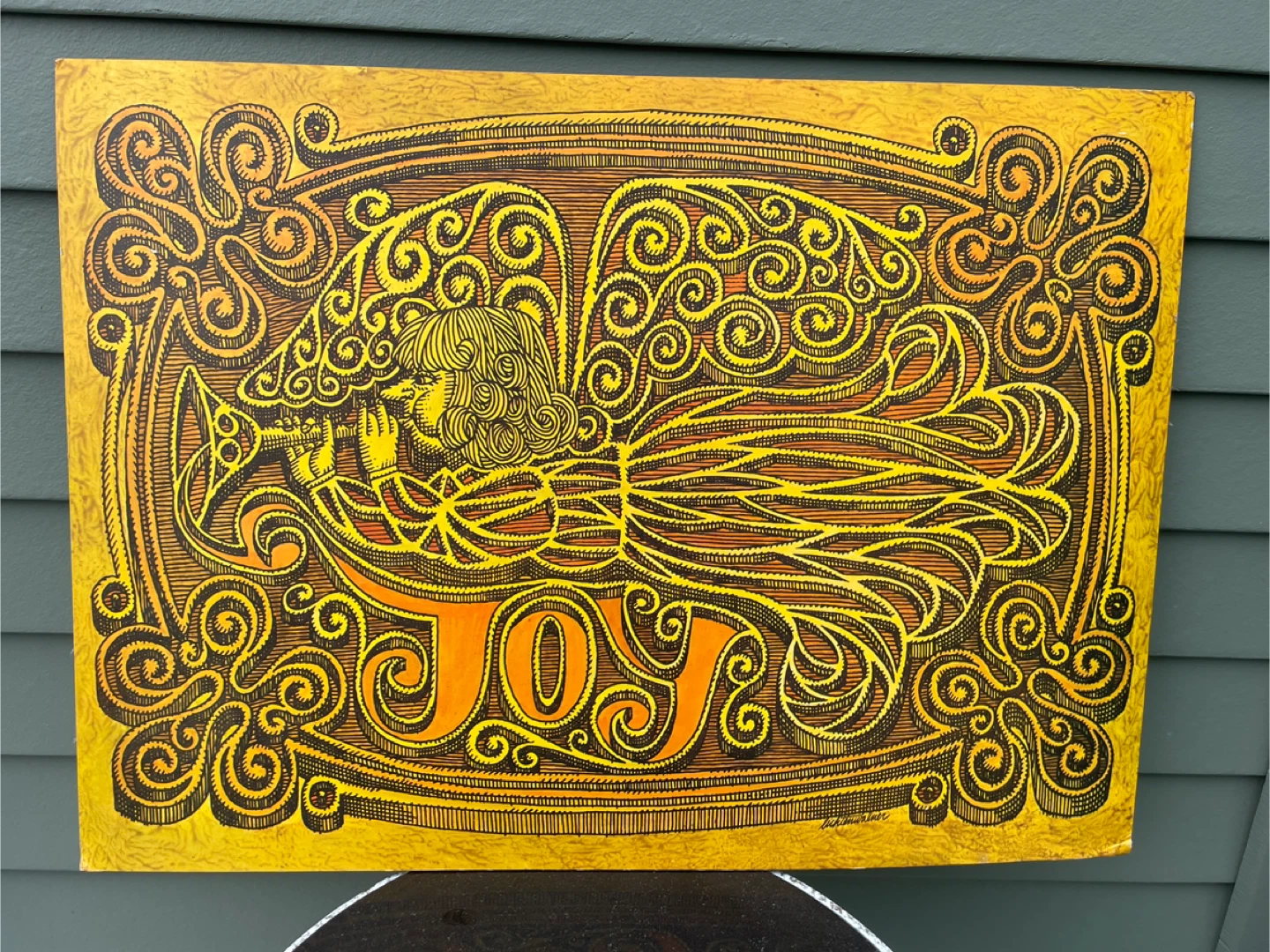Vtg 70s Psychedelic JOY Art Print John Lichtenwalner
