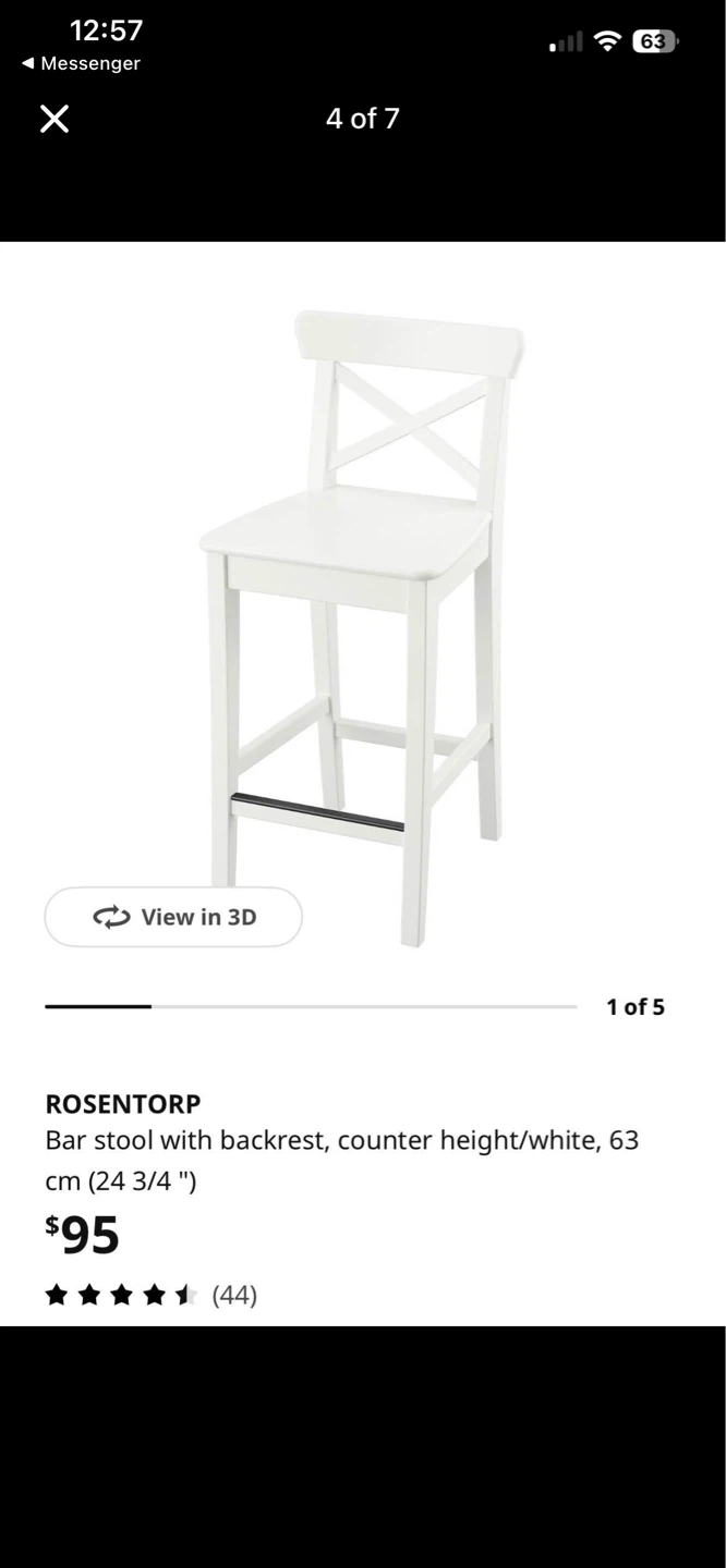 3 white IKEA Rosentorp Bar Stools - photo 4
