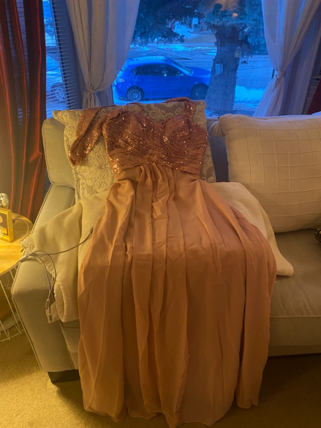 Sparkly Rose Gold Sequin Bodice Formal Dress - photo 2