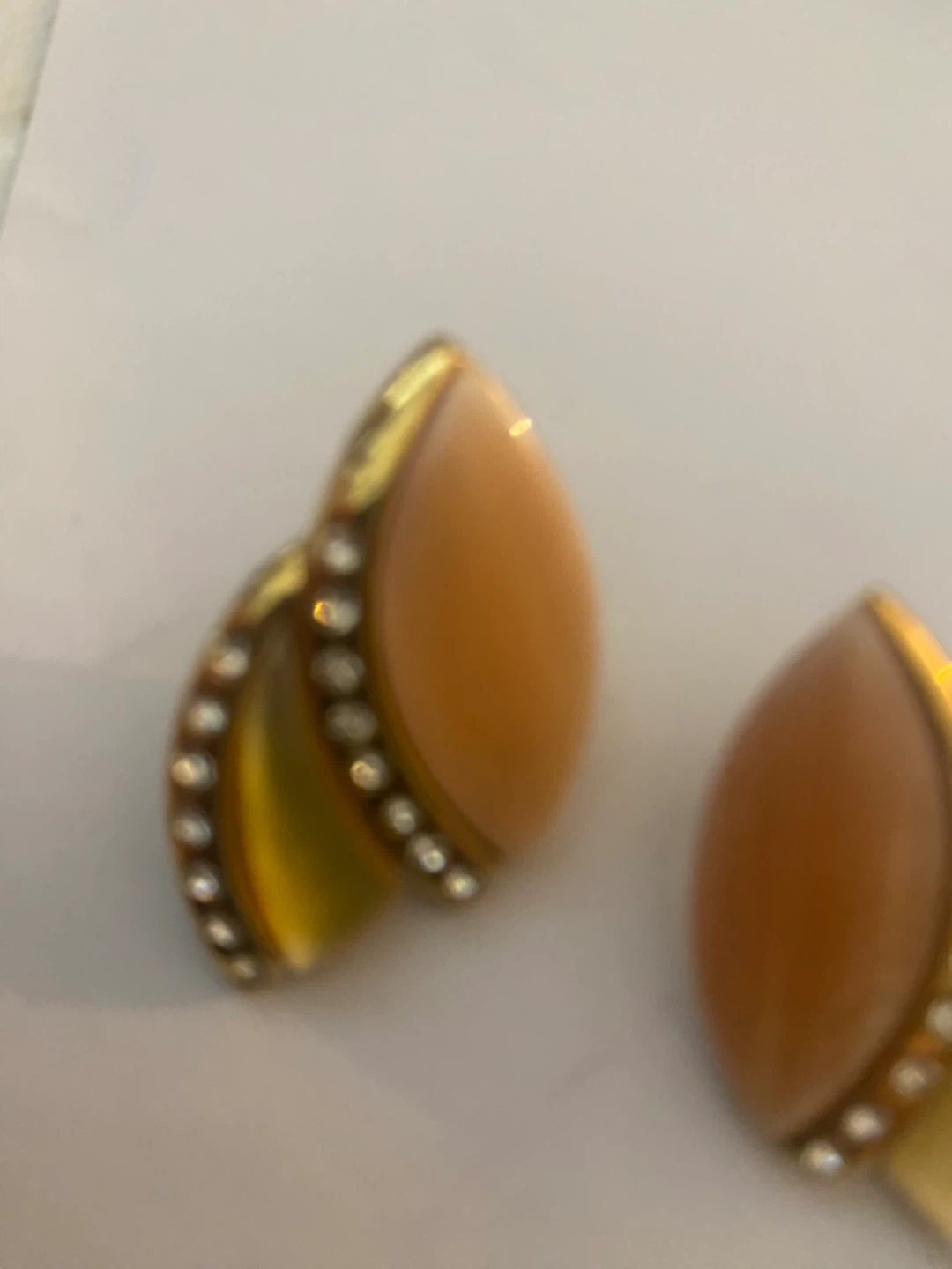 Gold Tone Clip-On Earrings with Rhinestones
