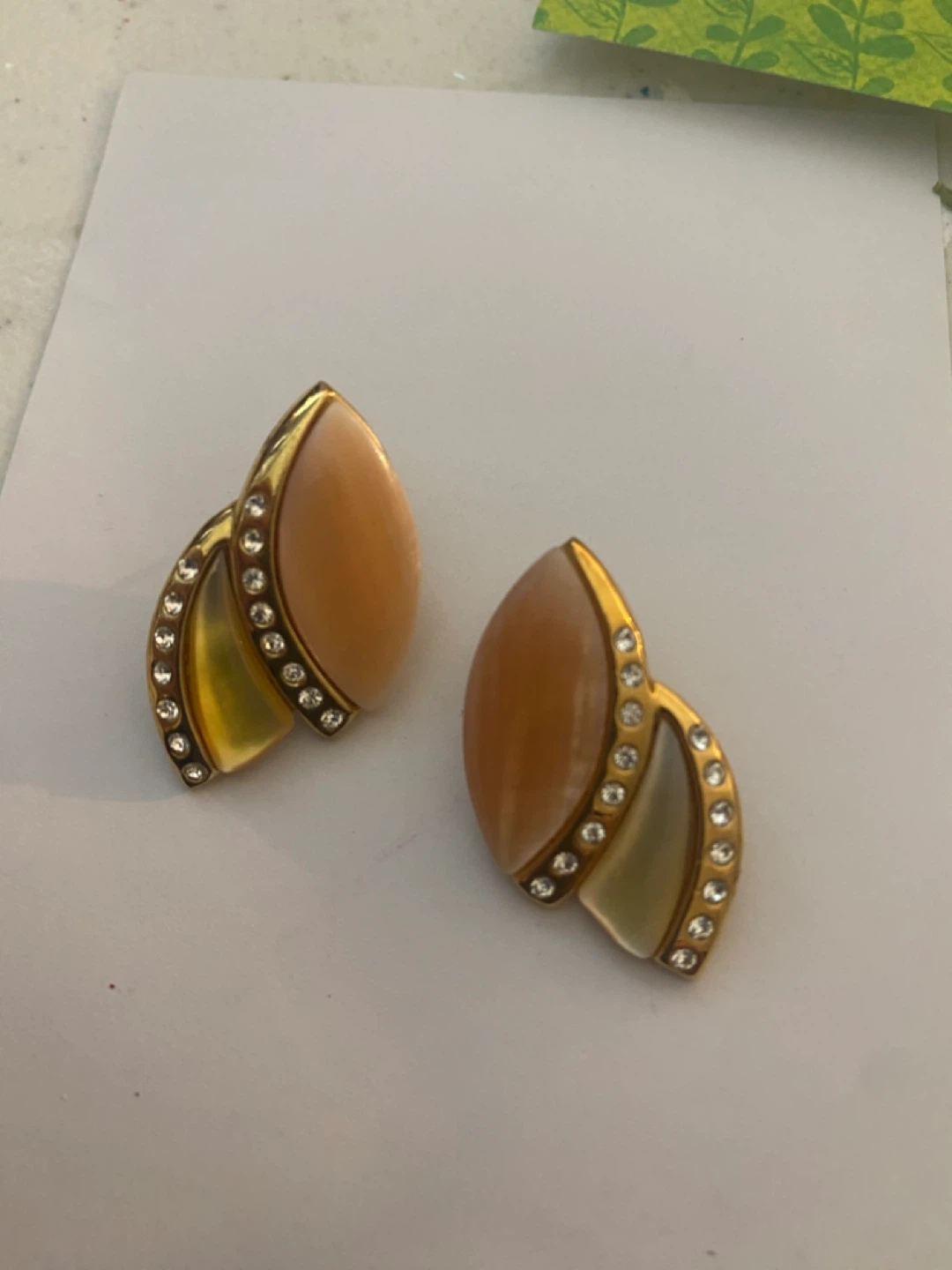 Gold Tone Clip-On Earrings with Rhinestones - photo 2