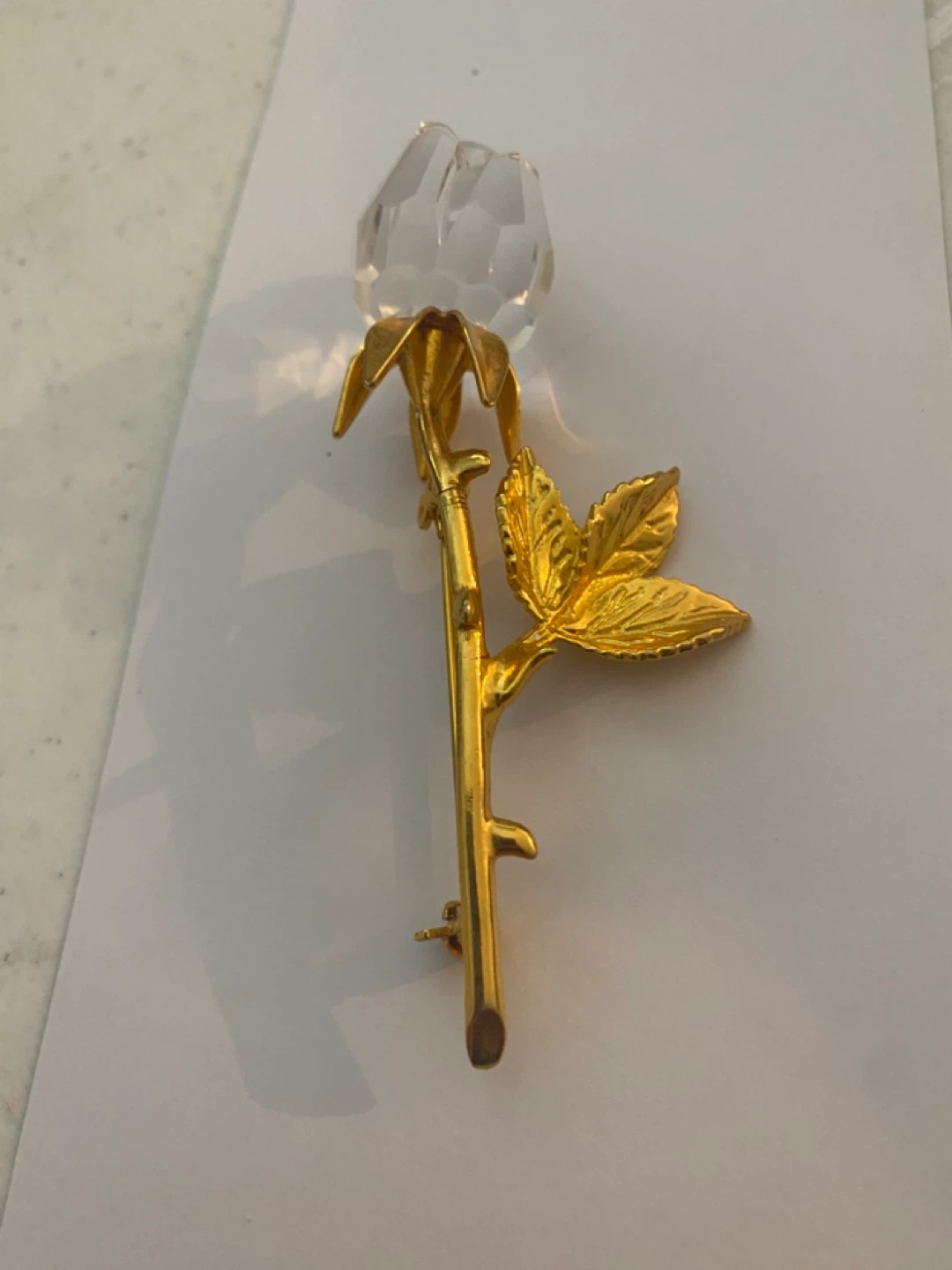 Gold Rose Brooch with Crystal Flower - photo 4