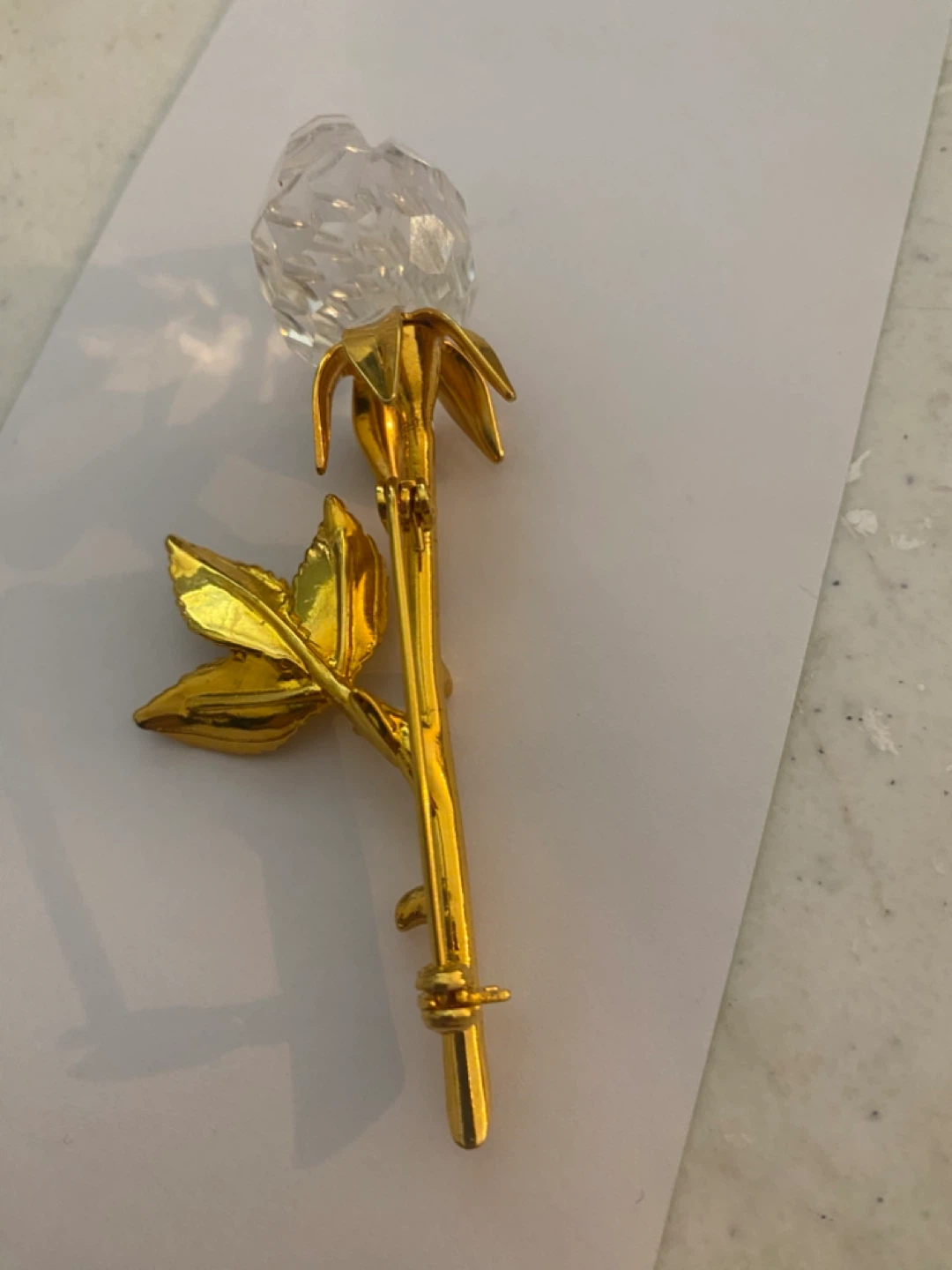 Gold Rose Brooch with Crystal Flower - photo 2