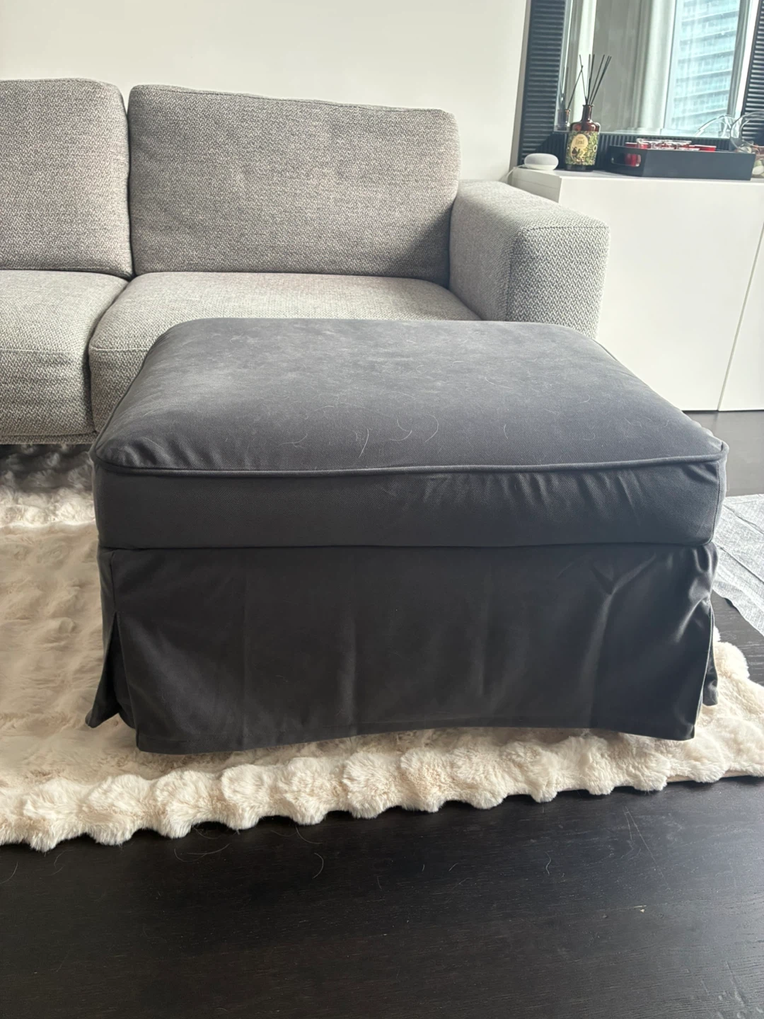 Dark Grey Upholstered Storage Ottoman