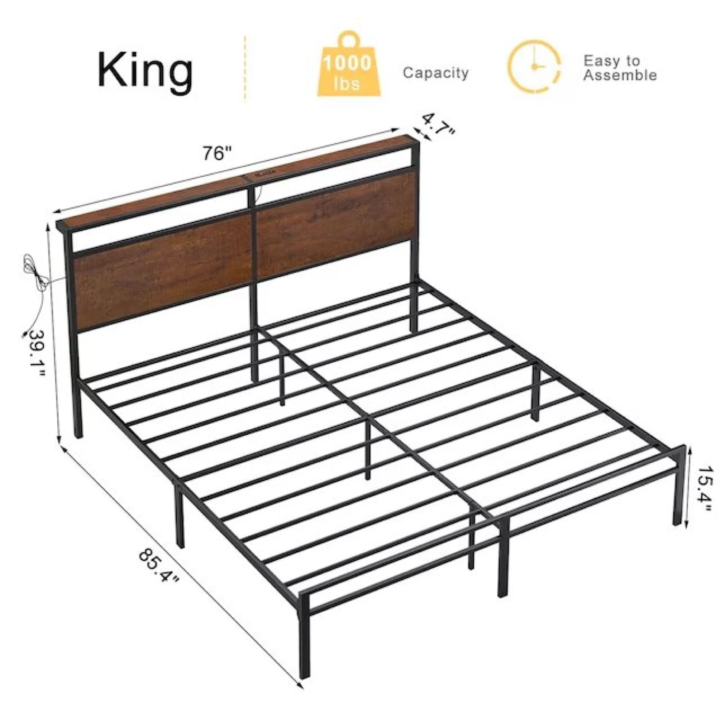 King Size Bed Frame with Headboard - photo 2