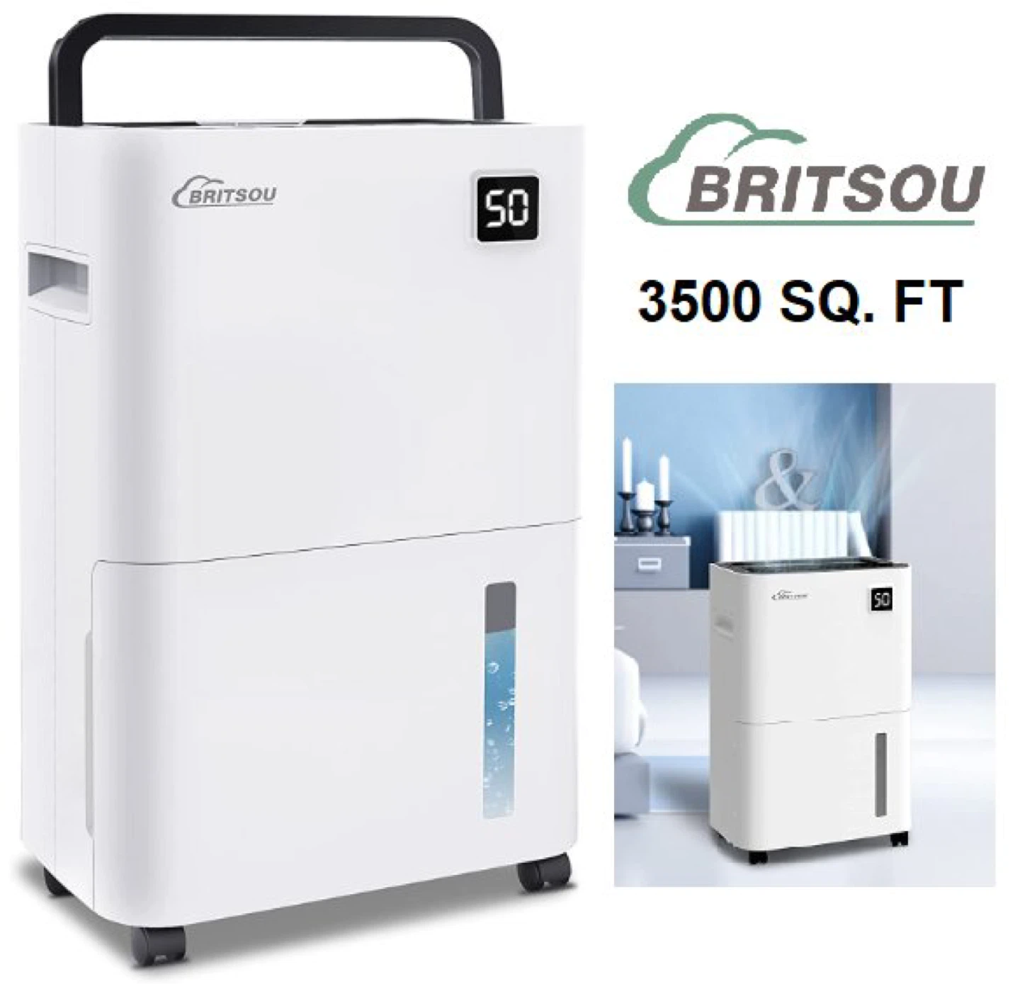 BRITSOU Dehumidifier 3500 Sq. Ft. with 24-Hour Timer