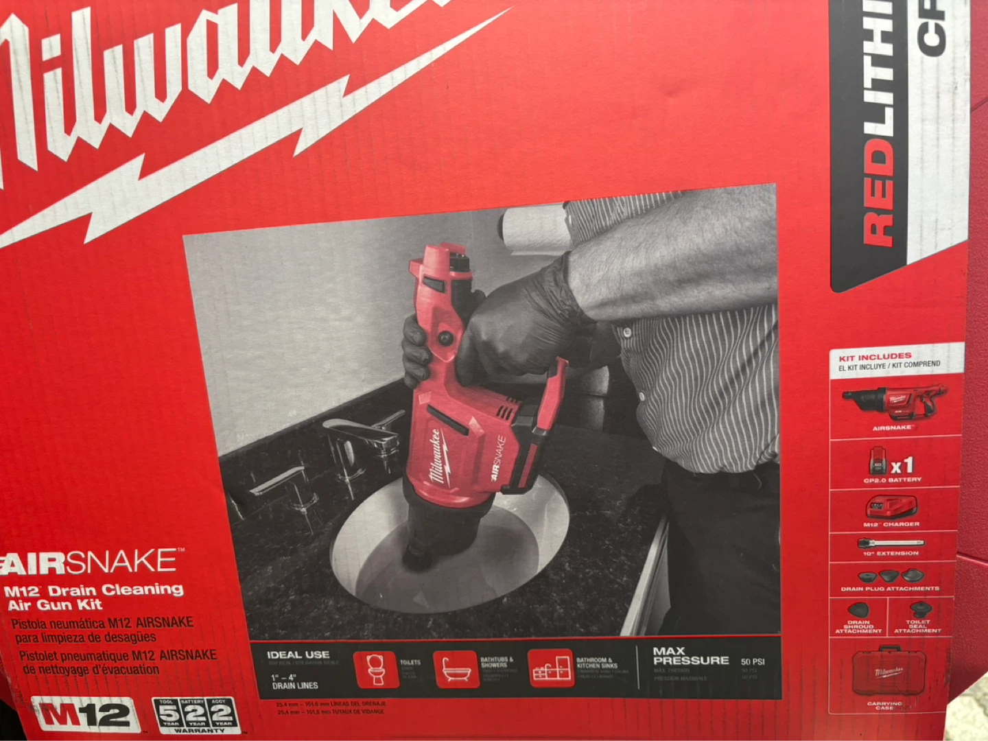 Milwaukee M12 AIRSNAKE Drain Cleaning Kit 2572B-21