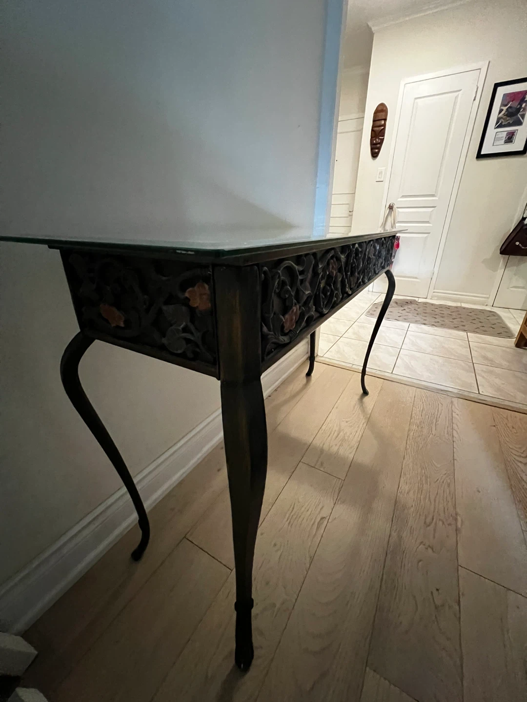 🖤 Stunning Art Nouveau Glass & Wrought Iron Console Table