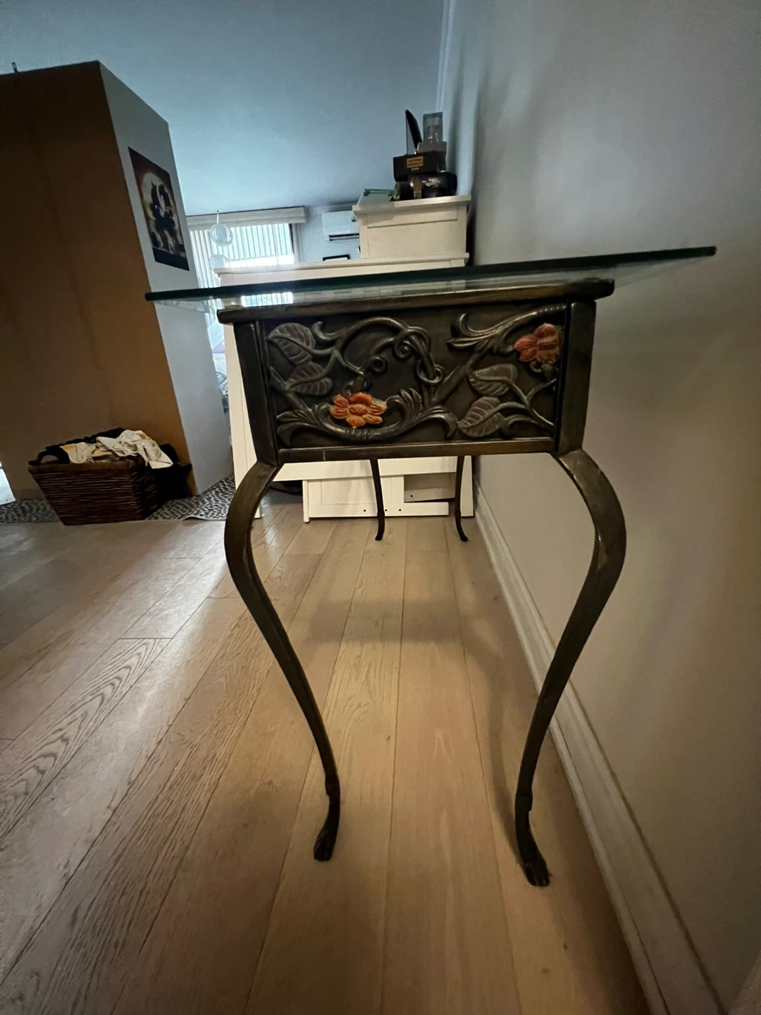 🖤 Stunning Art Nouveau Glass & Wrought Iron Console Table - photo 2