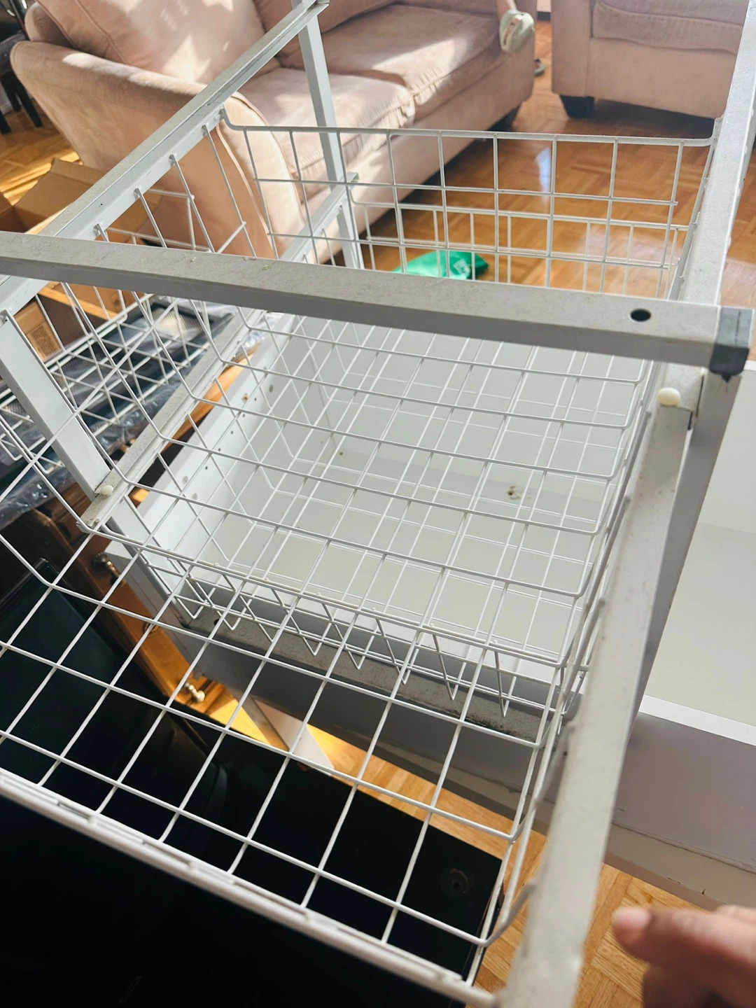 White metal wire drawer shelving unit