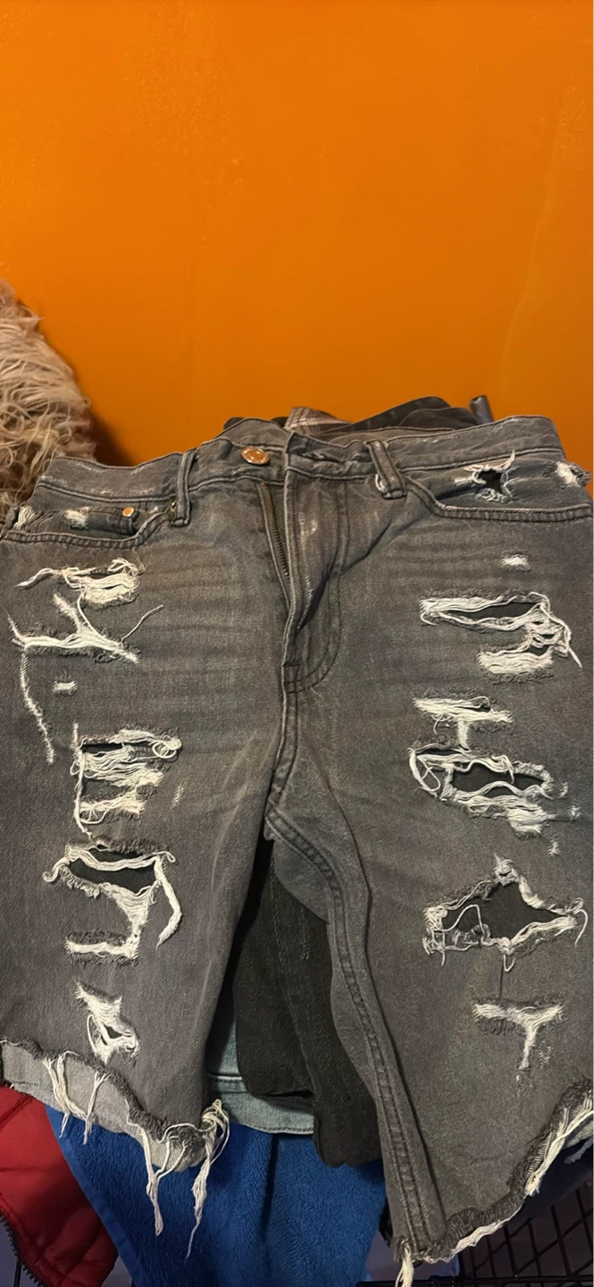 Slim Fit Distressed Denim Shorts