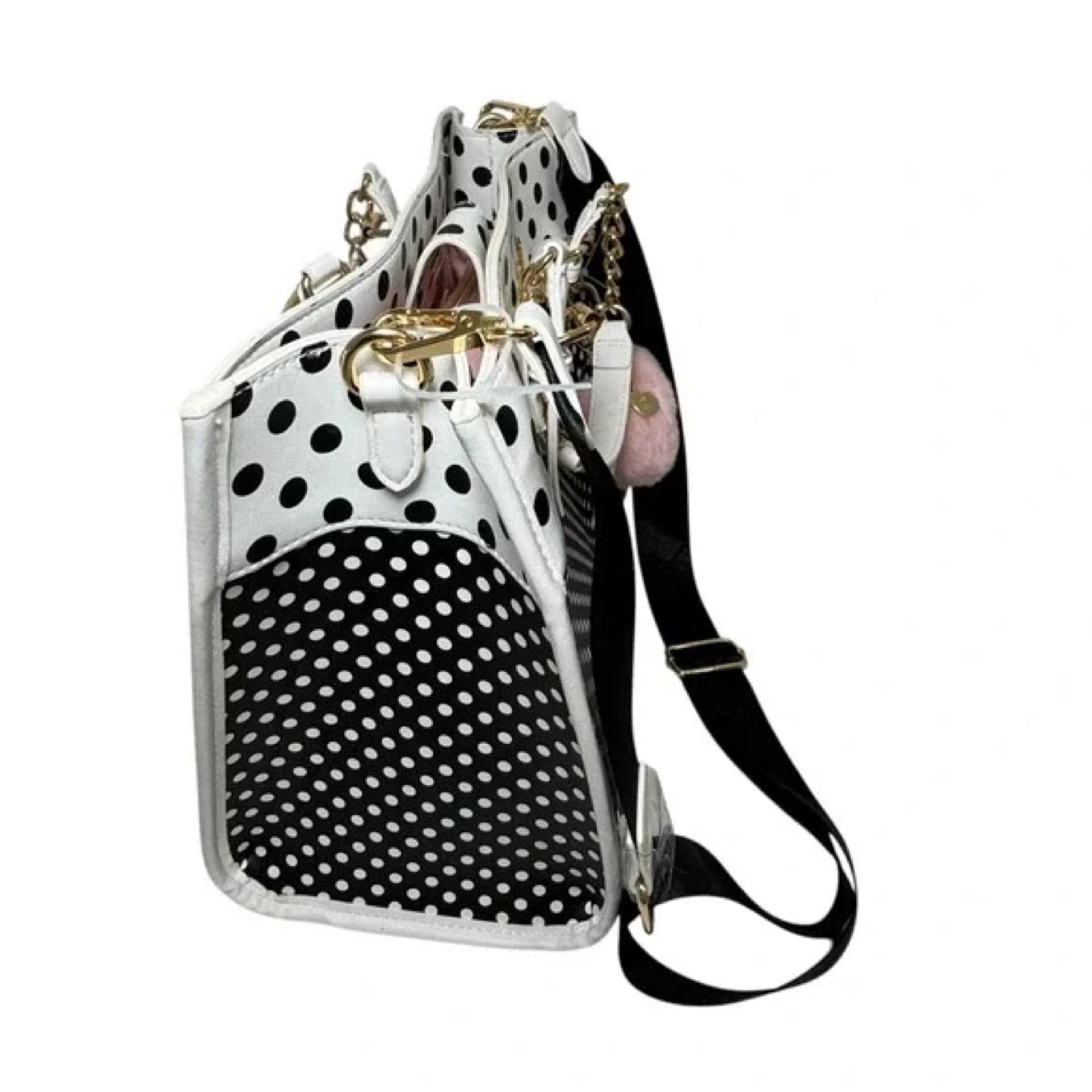 Betsey Johnson Dot Tote Bag with Pink Pom Pom Charm - photo 5