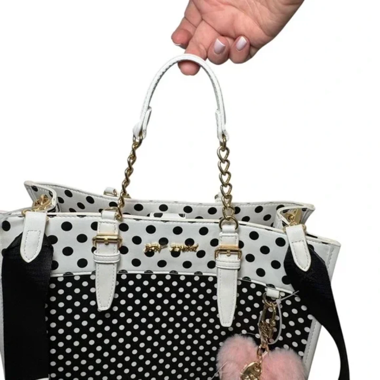 Betsey Johnson Dot Tote Bag with Pink Pom Pom Charm - photo 3