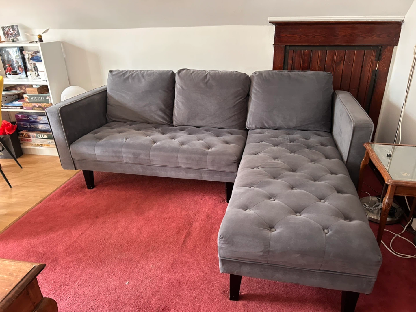 Grey-Blue Tufted Sectional Sofa