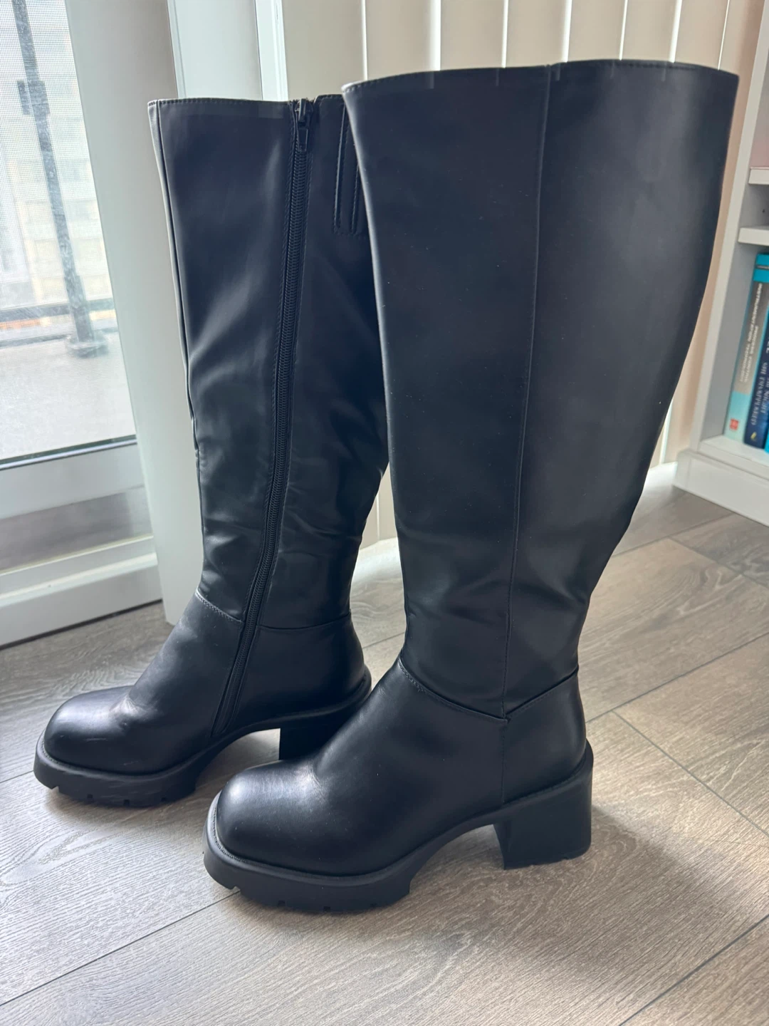 Black Faux Leather Knee-High Boots - photo 2