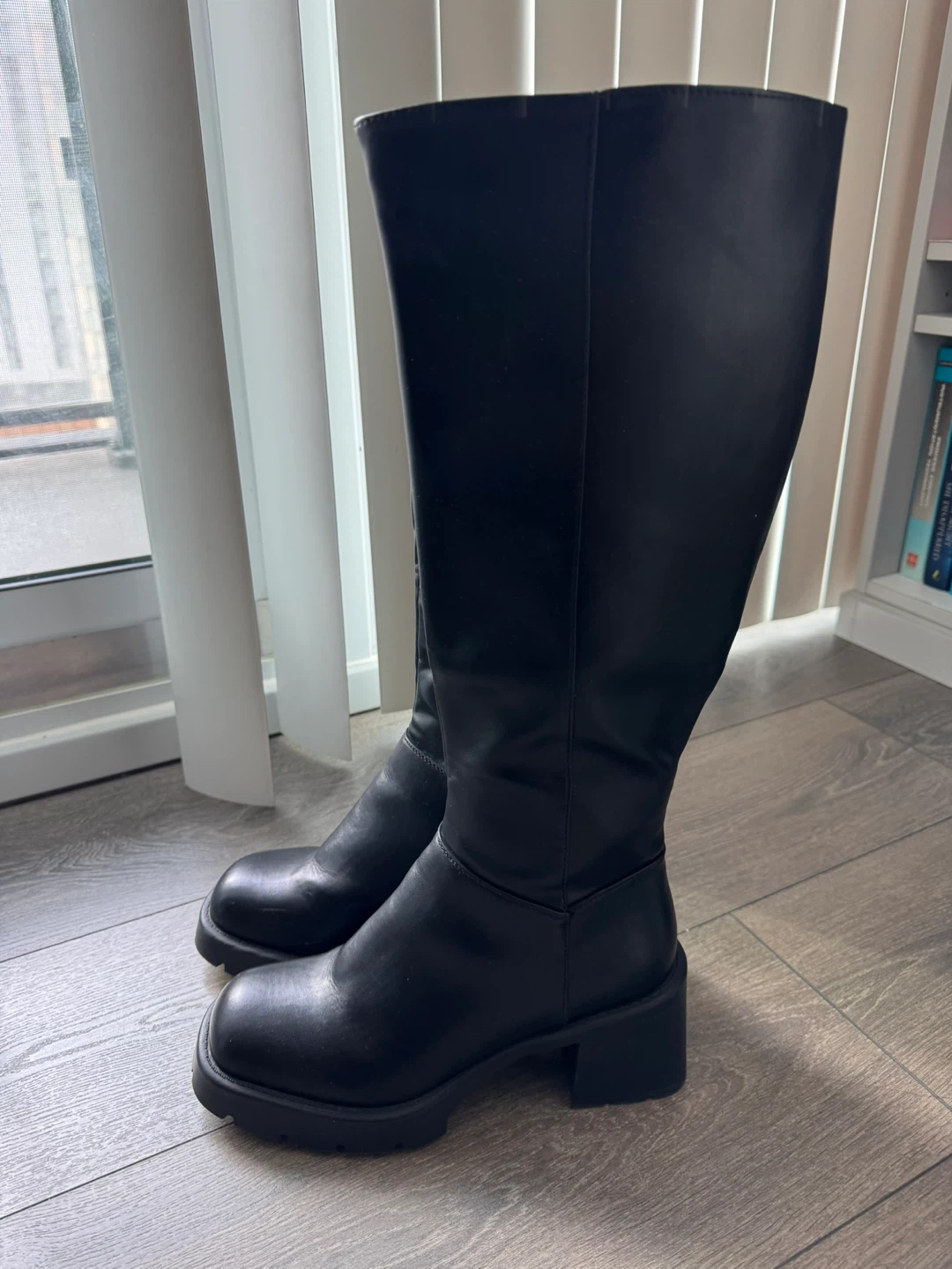 Black Faux Leather Knee-High Boots