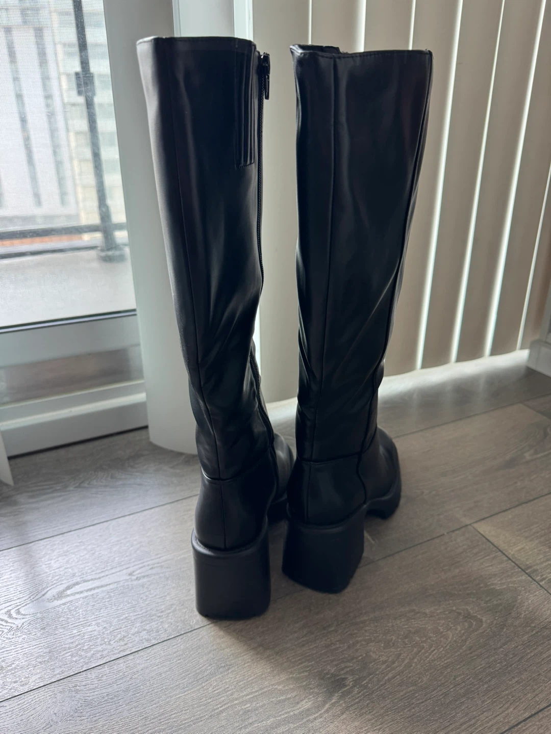Black Faux Leather Knee-High Boots - photo 3
