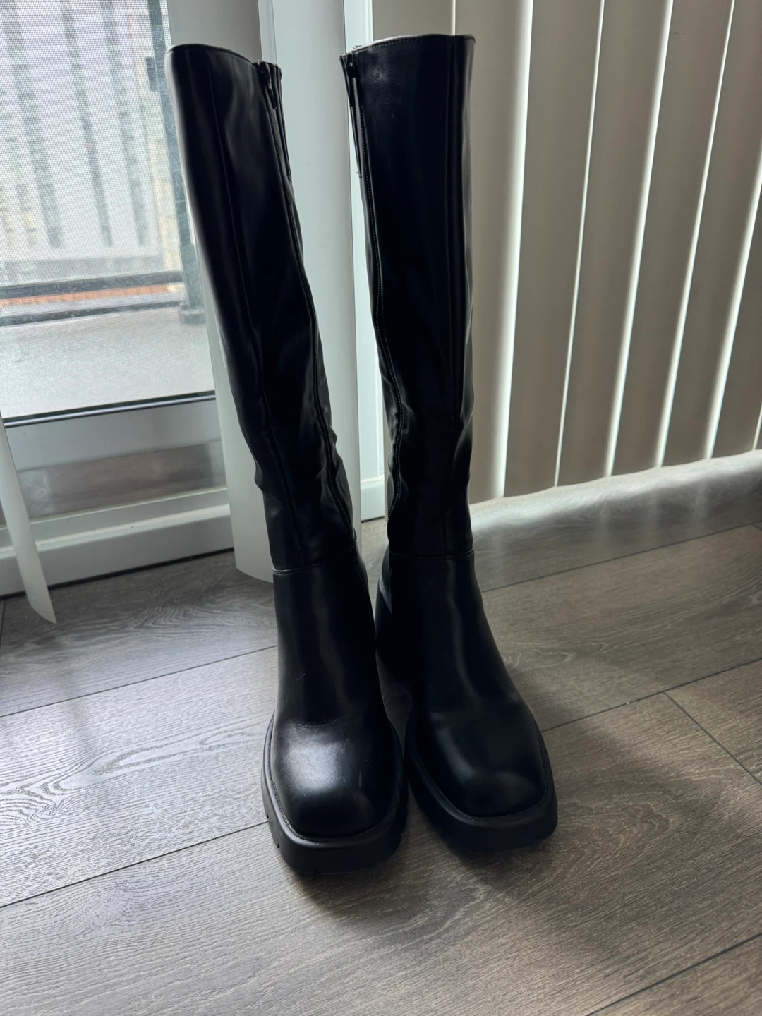Black Faux Leather Knee-High Boots - photo 4