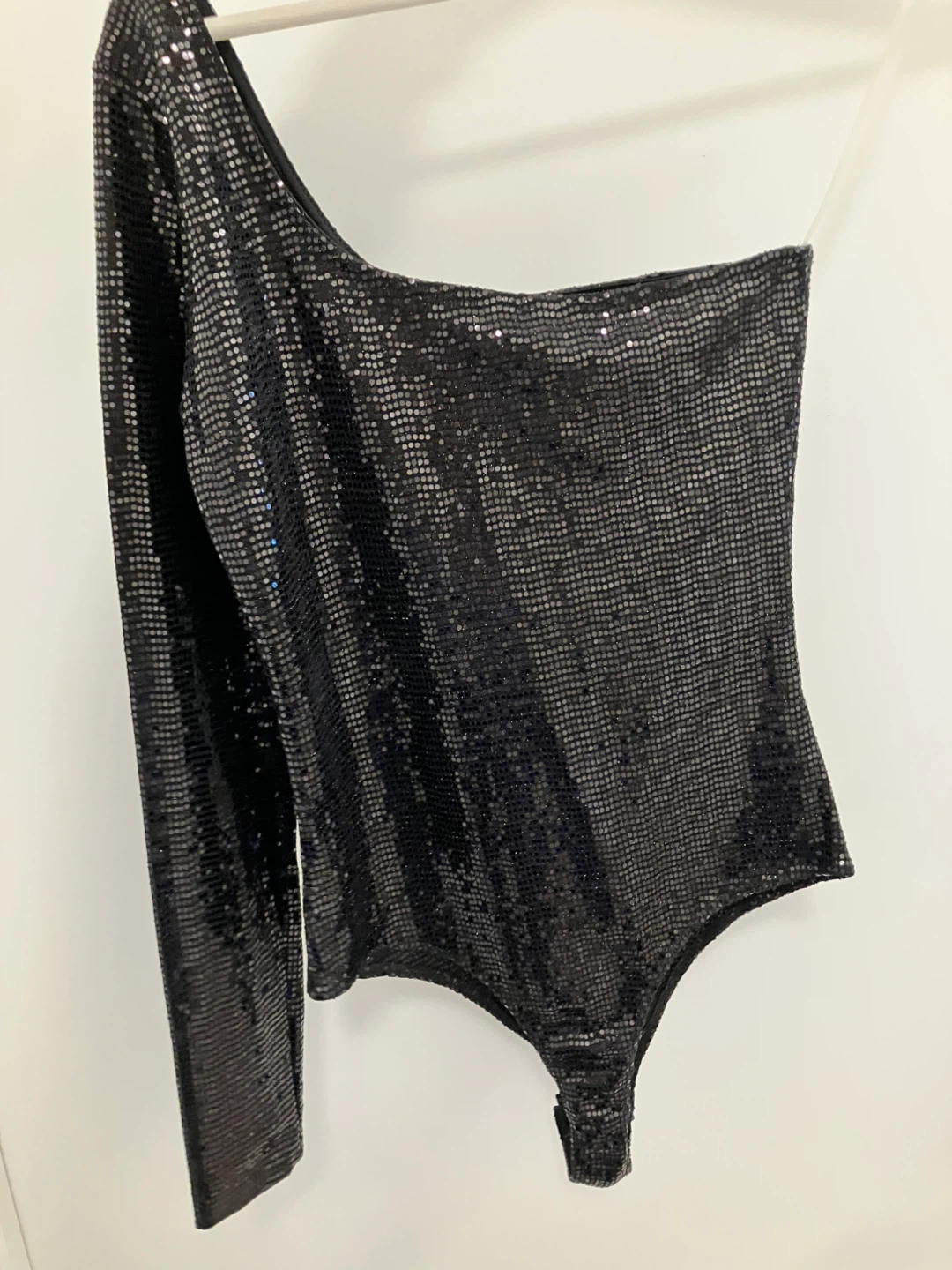 Black Sequin One-Shoulder Bodysuit