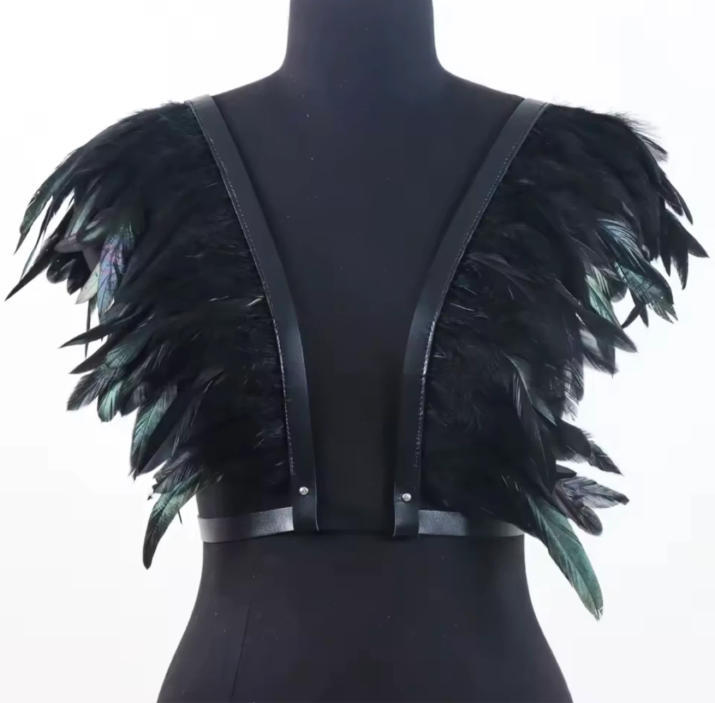 Black Feather Festival Set – Gothic Rave Outfit Top & Skirt - photo 2
