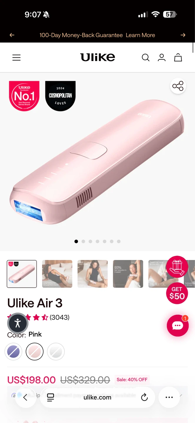 Ulike Air 3 IPL Hair Removal Device - Pink