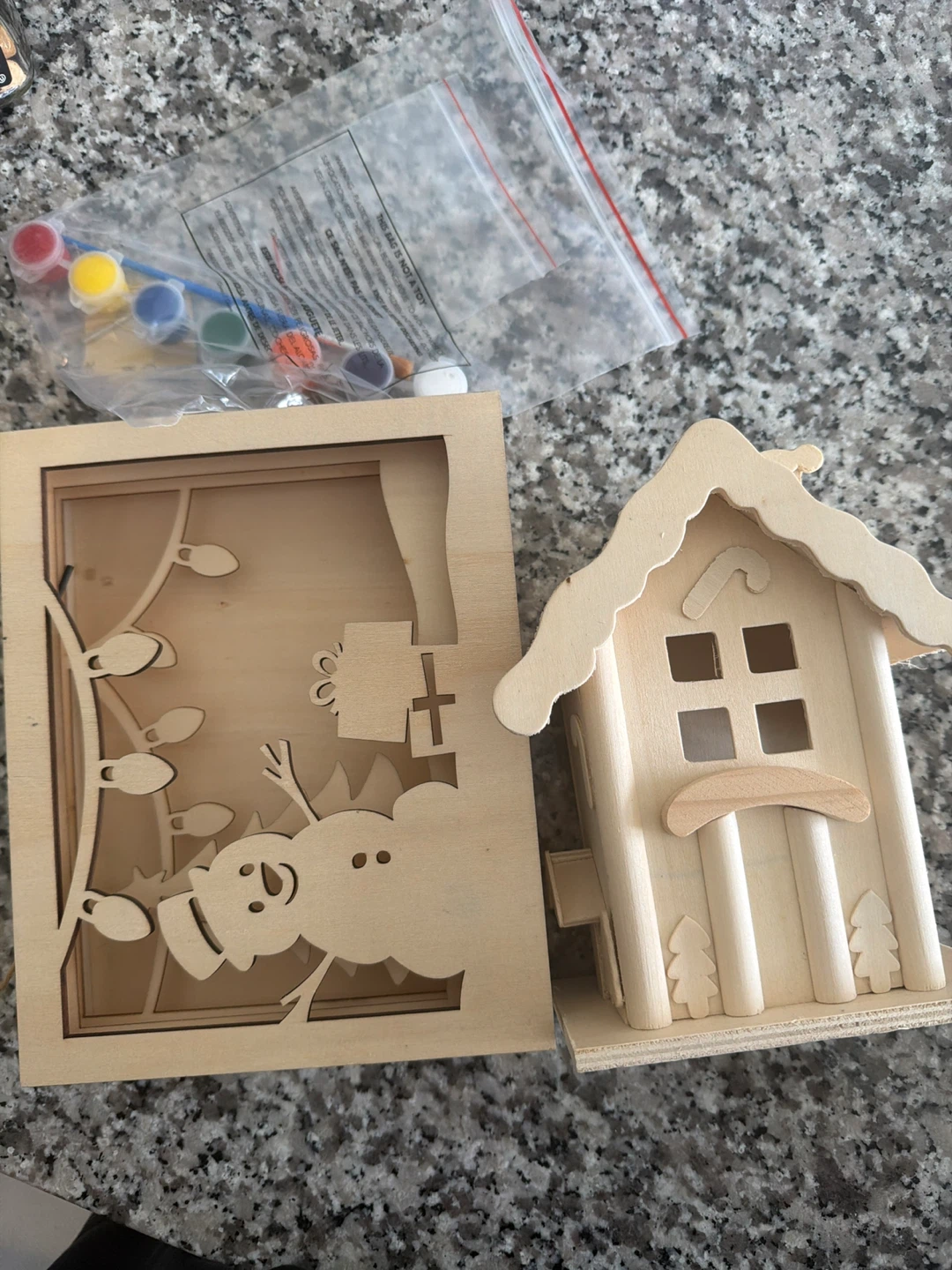 Unfinished Wooden Christmas Village Craft Kit with Paints