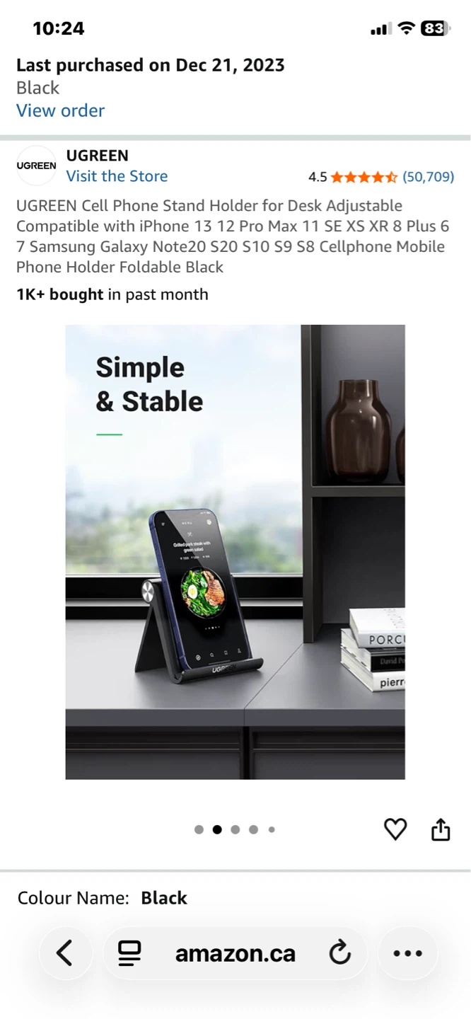 UGREEN Black Adjustable Desktop Phone Stand - photo 3