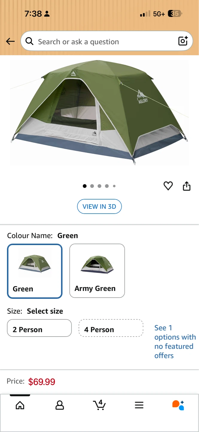 AGLORY 2 Person Tent - Green - photo 2