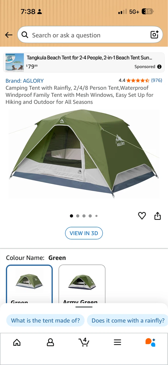 AGLORY 2 Person Tent - Green