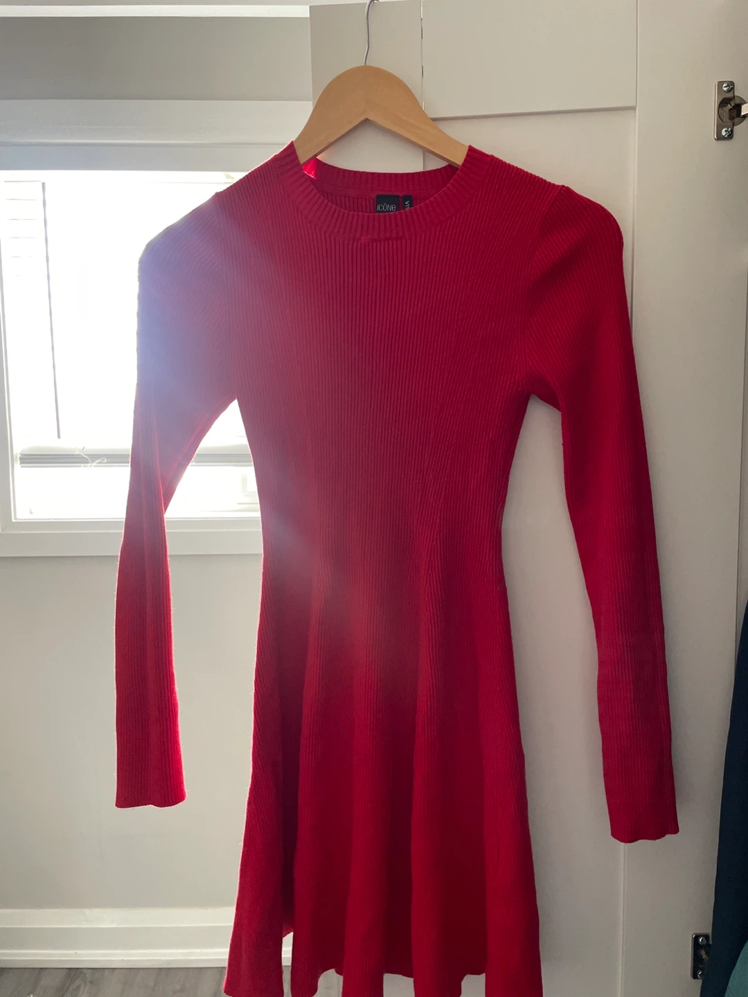 Iconic Red Ribbed Knit Mini Dress